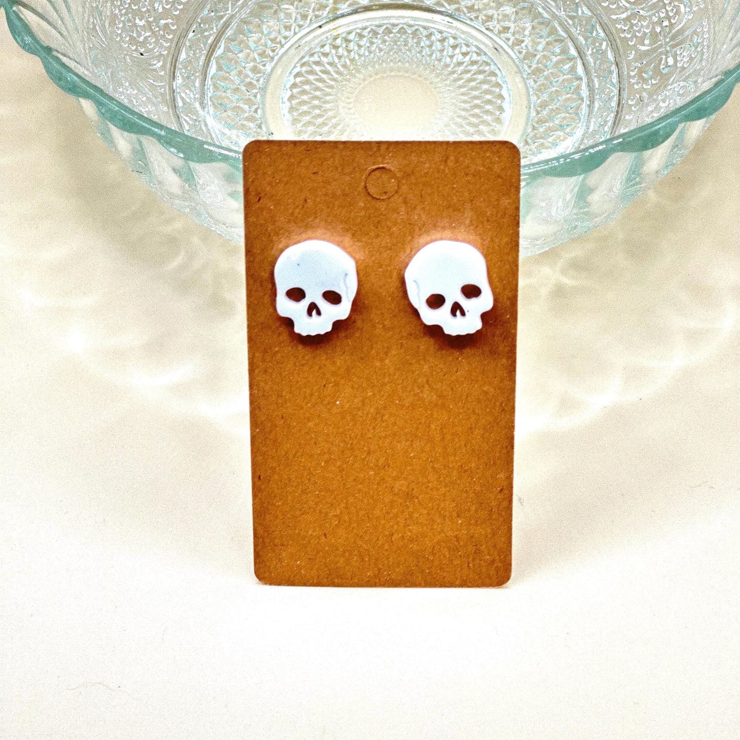 Resin Skull Stud Earrings: Steel Metal Backs (18mm)