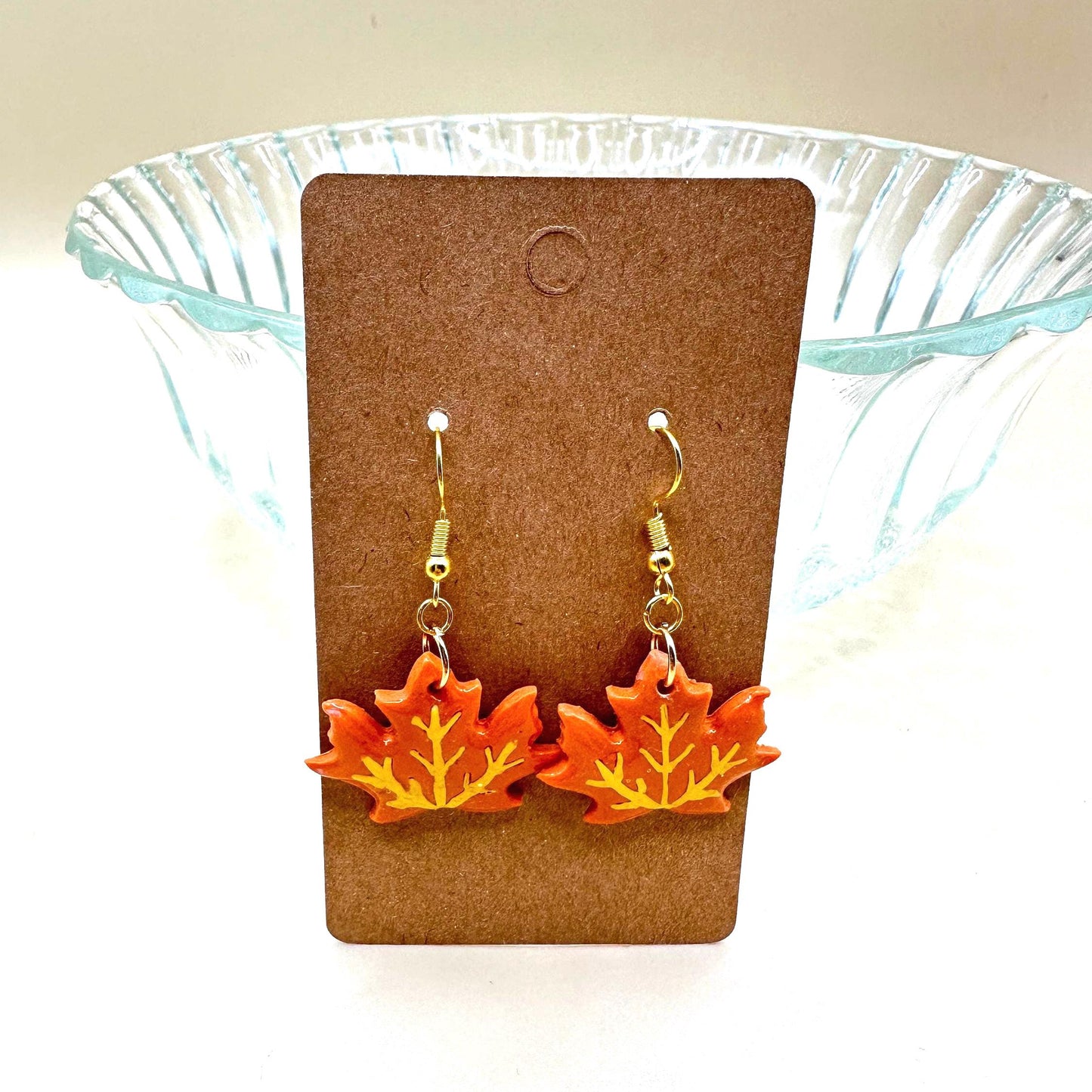 Maple Leaf Dangle Earrings: Polymer Clay Autumn Jewelry