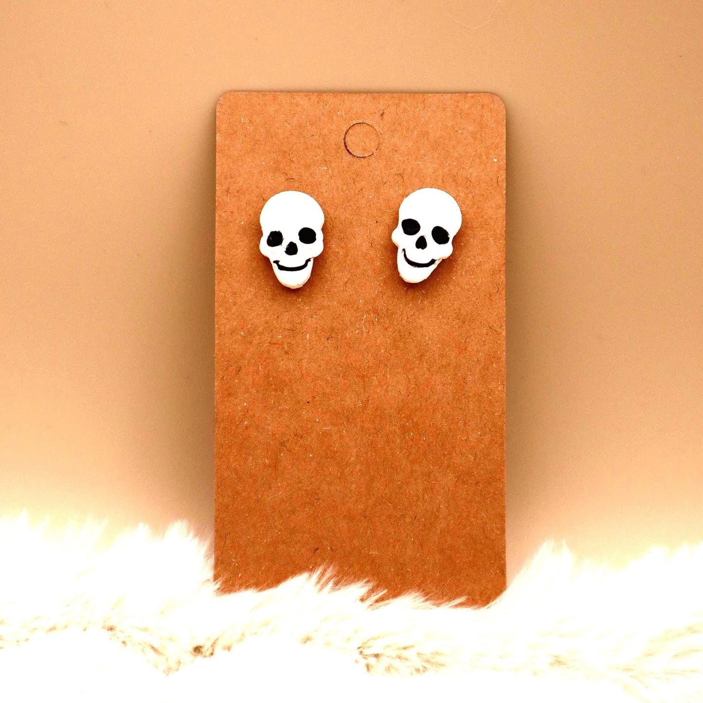 Polymer Clay Smiling Skull Stud Earrings (16mm)