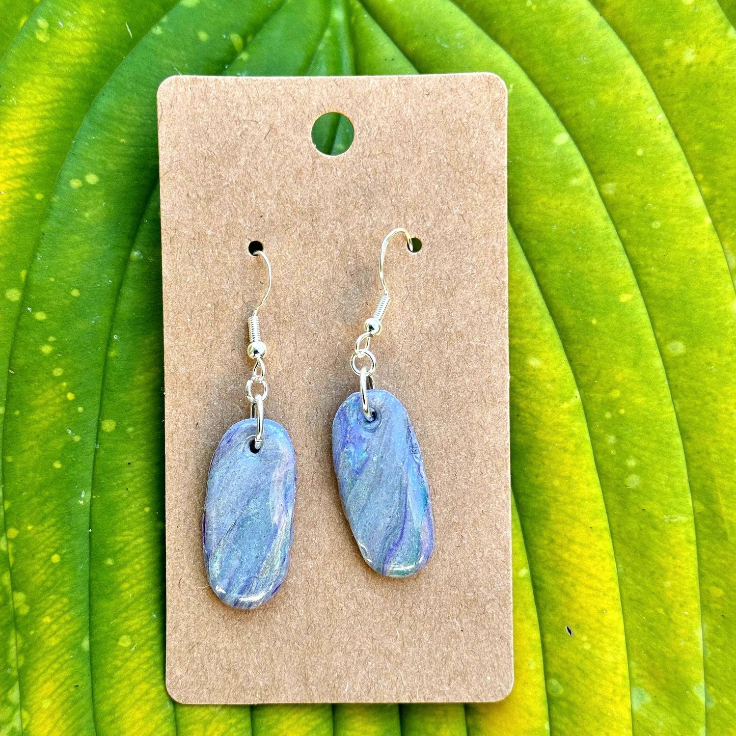 Lavender Marble Dangle Earrings: Polymer Clay, Silver Hooks