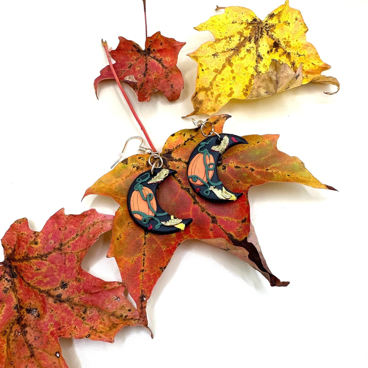 Pumpkin Moon Polymer Clay Earrings