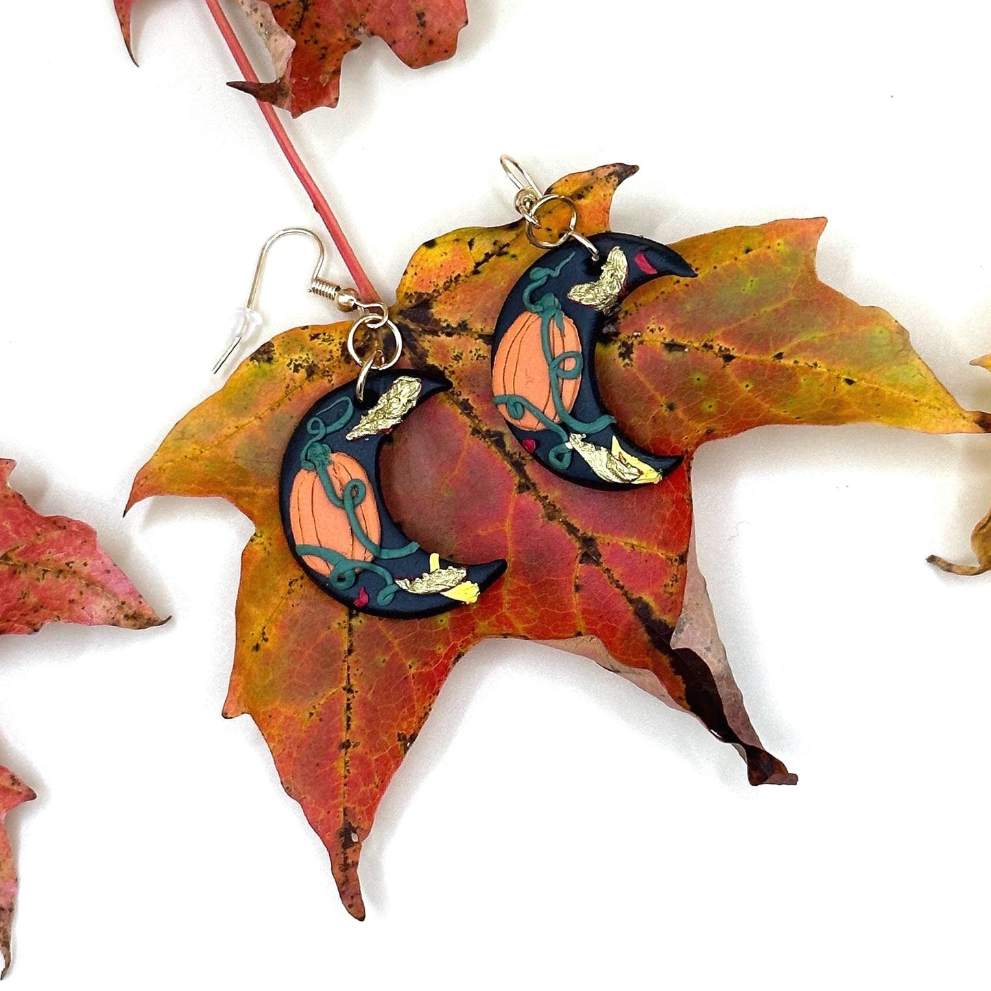 Pumpkin Moon Polymer Clay Earrings