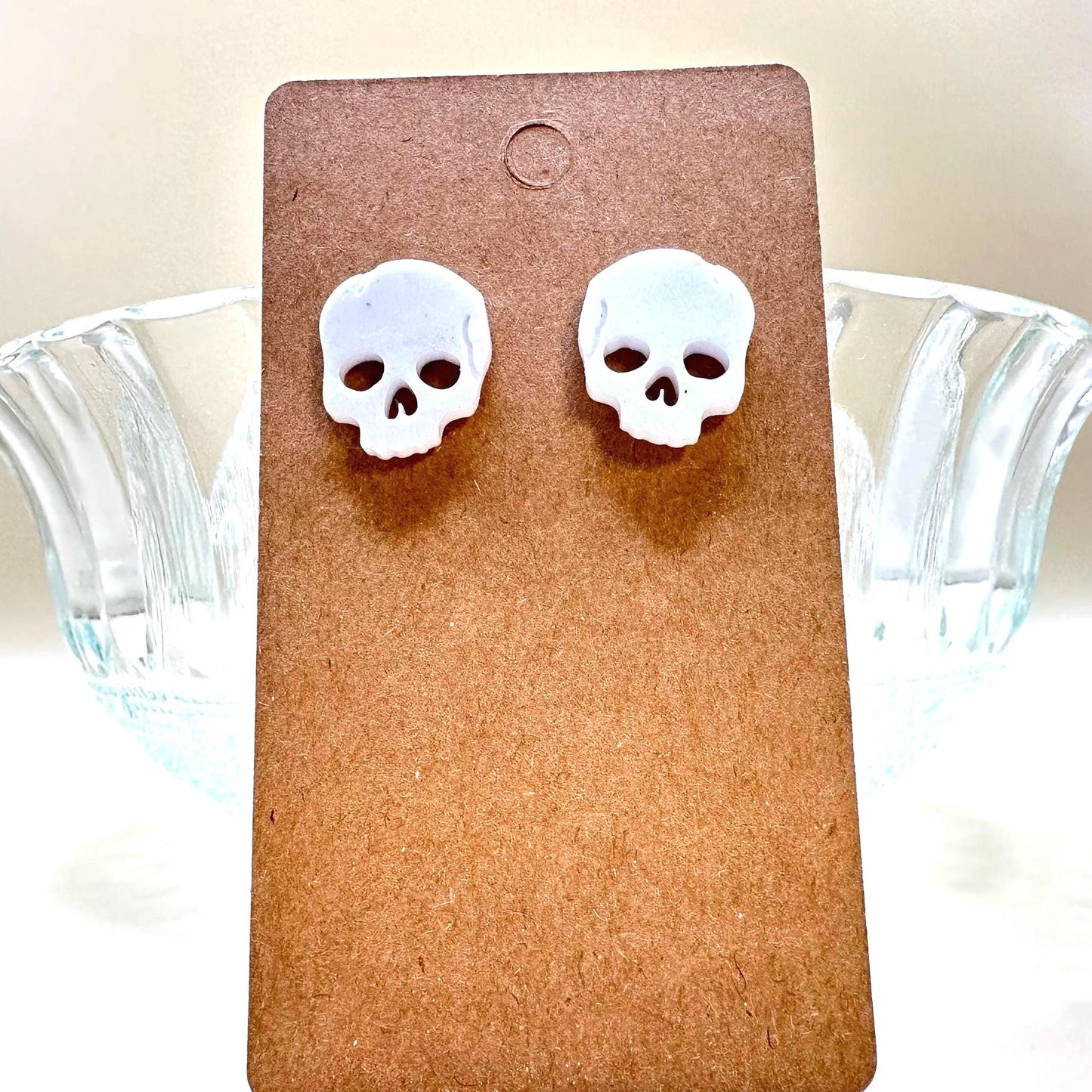 Resin Skull Stud Earrings: Steel Metal Backs (18mm)