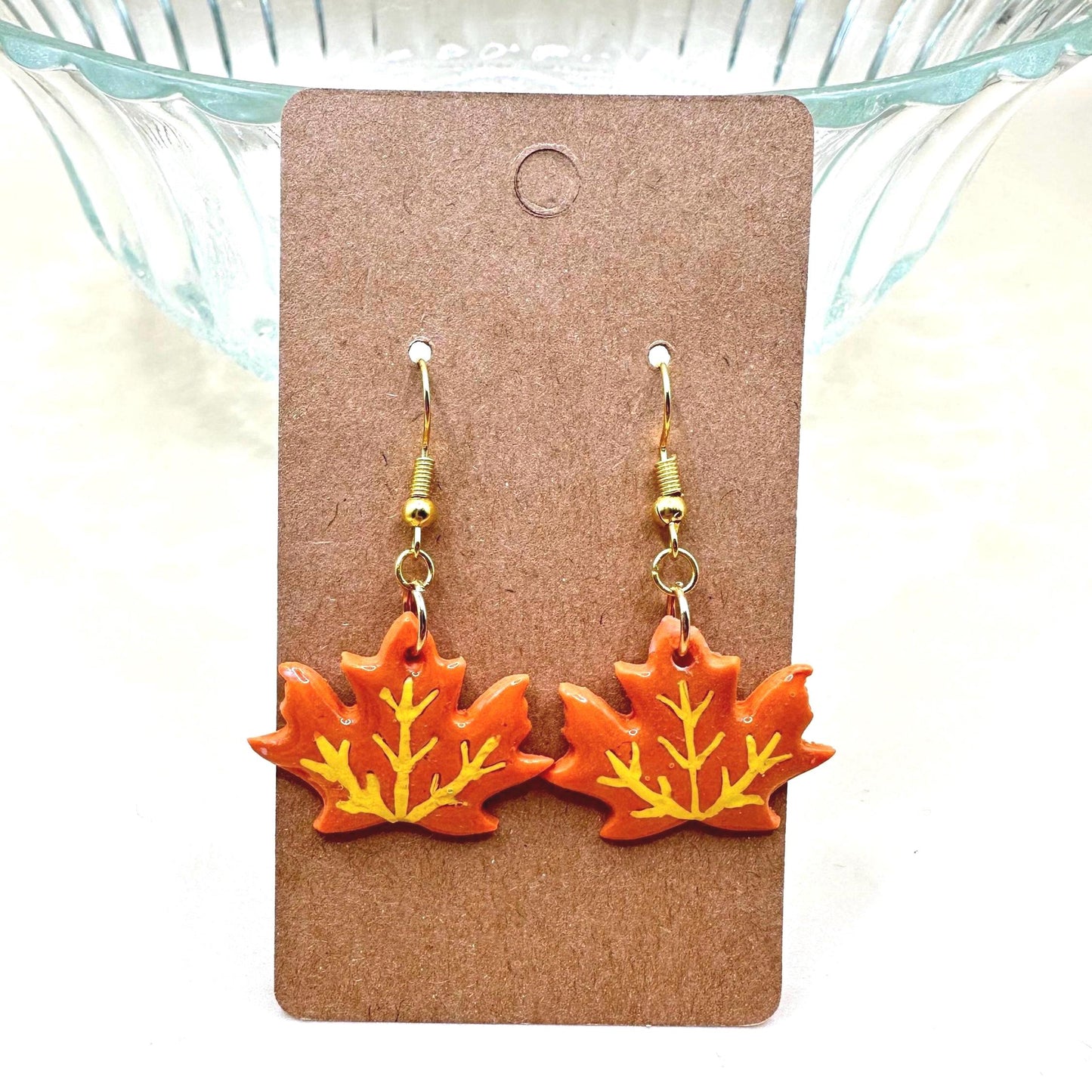 Maple Leaf Dangle Earrings: Polymer Clay Autumn Jewelry