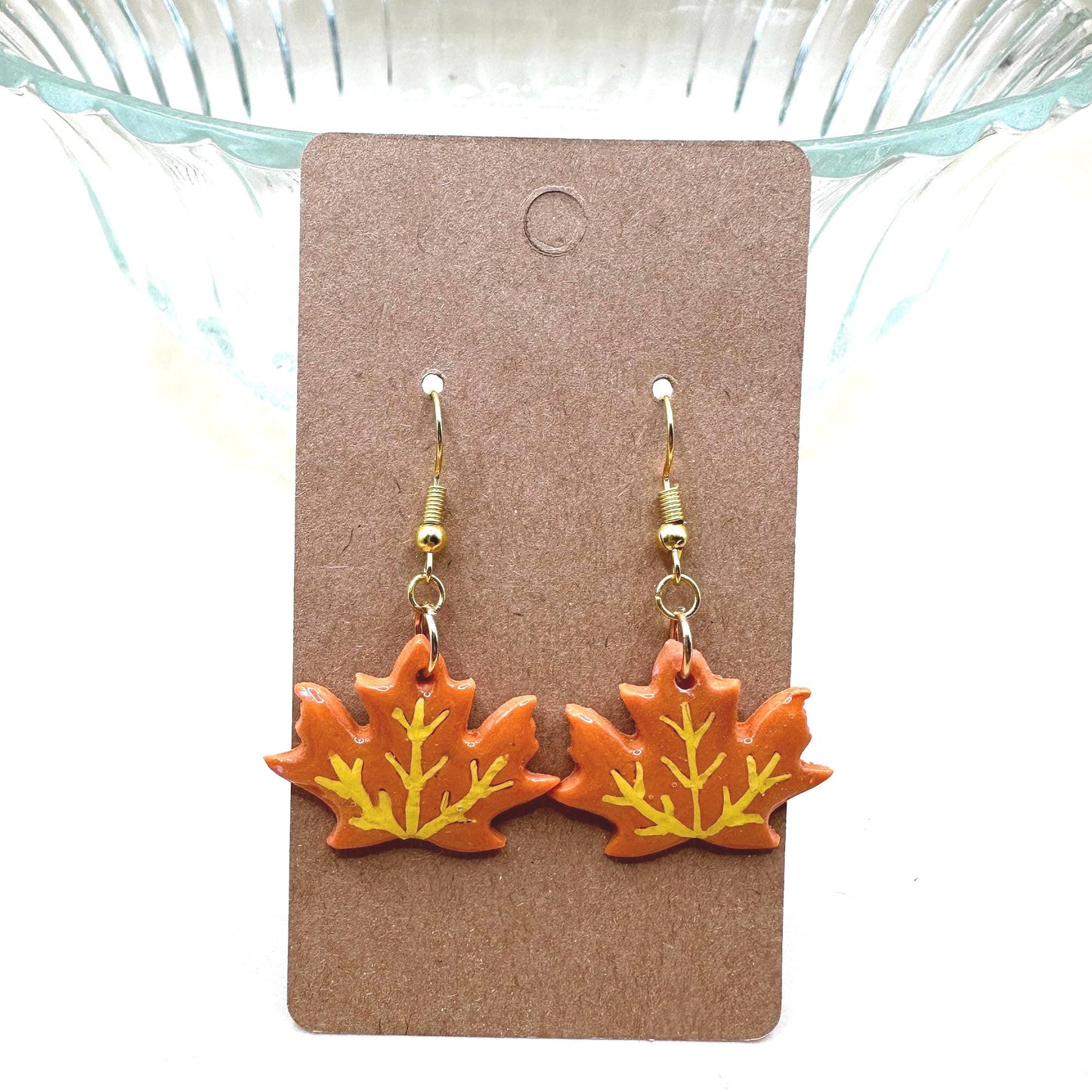 Maple Leaf Dangle Earrings: Polymer Clay Autumn Jewelry