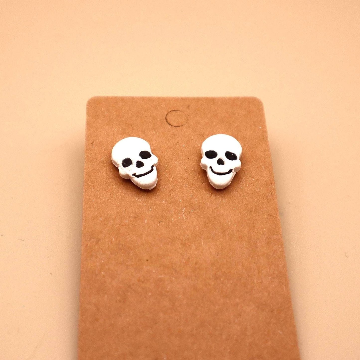 Polymer Clay Smiling Skull Stud Earrings (16mm)