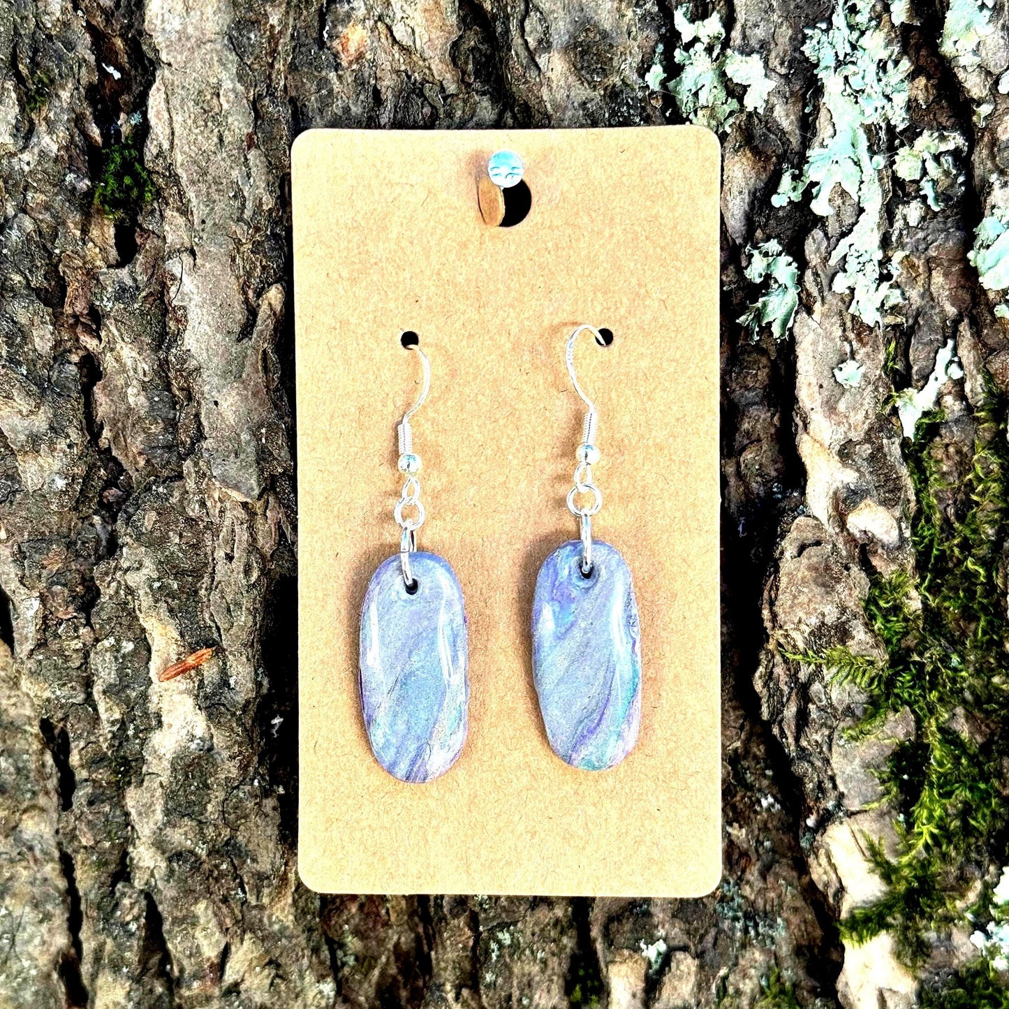 Lavender Marble Dangle Earrings: Polymer Clay, Silver Hooks