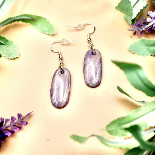 Lavender Marble Dangle Earrings: Polymer Clay, Silver Hooks