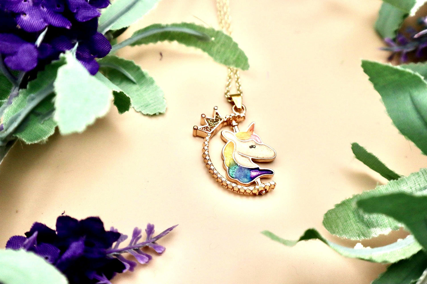 Spinning Rose Gold Unicorn Pendant Necklace