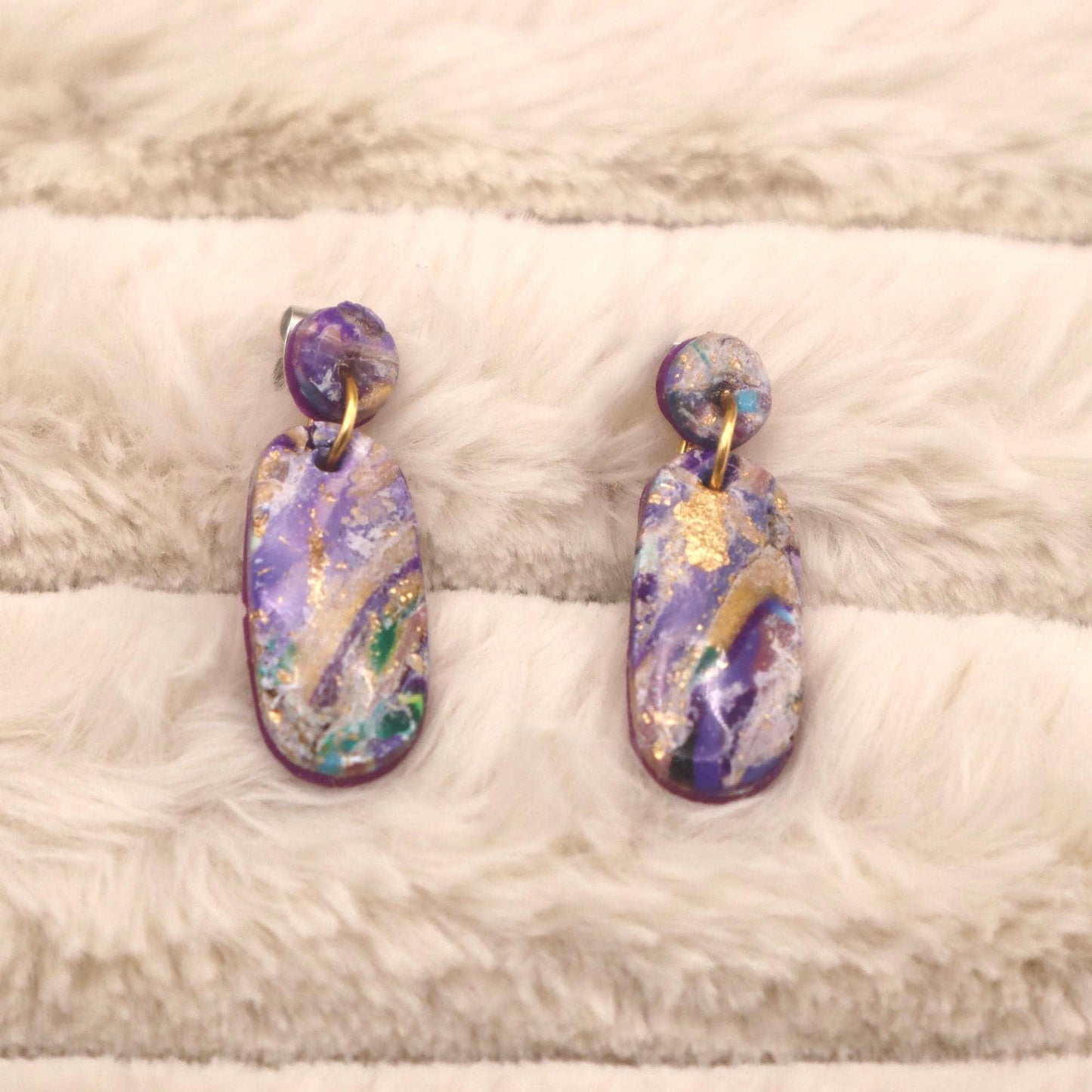 Oval Purple Marble Dangle Earrings