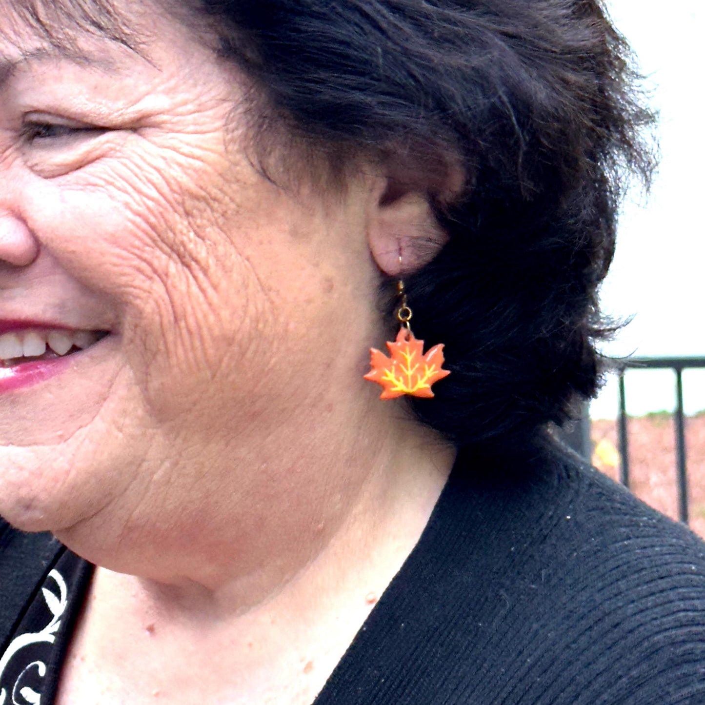 Maple Leaf Dangle Earrings: Polymer Clay Autumn Jewelry