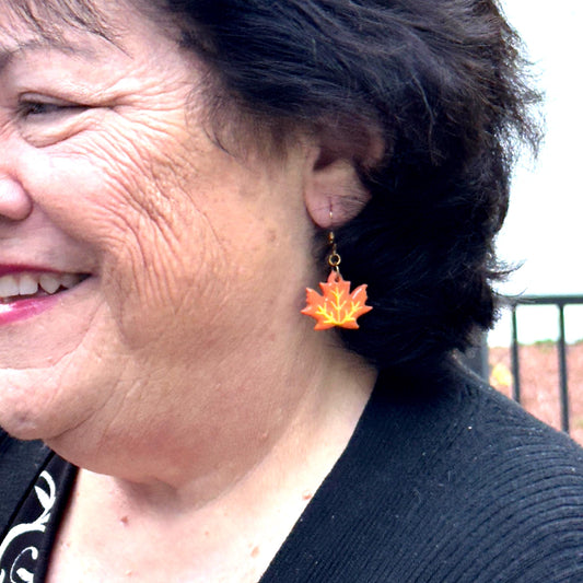 Maple Leaf Dangle Earrings: Polymer Clay Autumn Jewelry