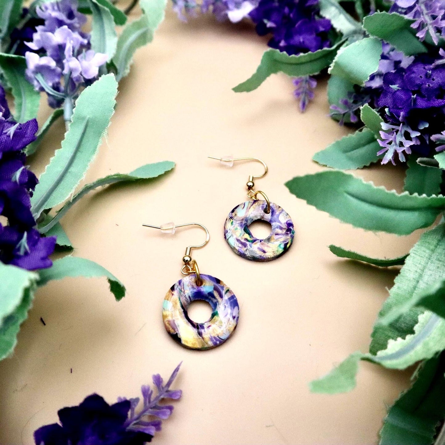 Multicolored Chunky Marble Donut Dangle Earrings