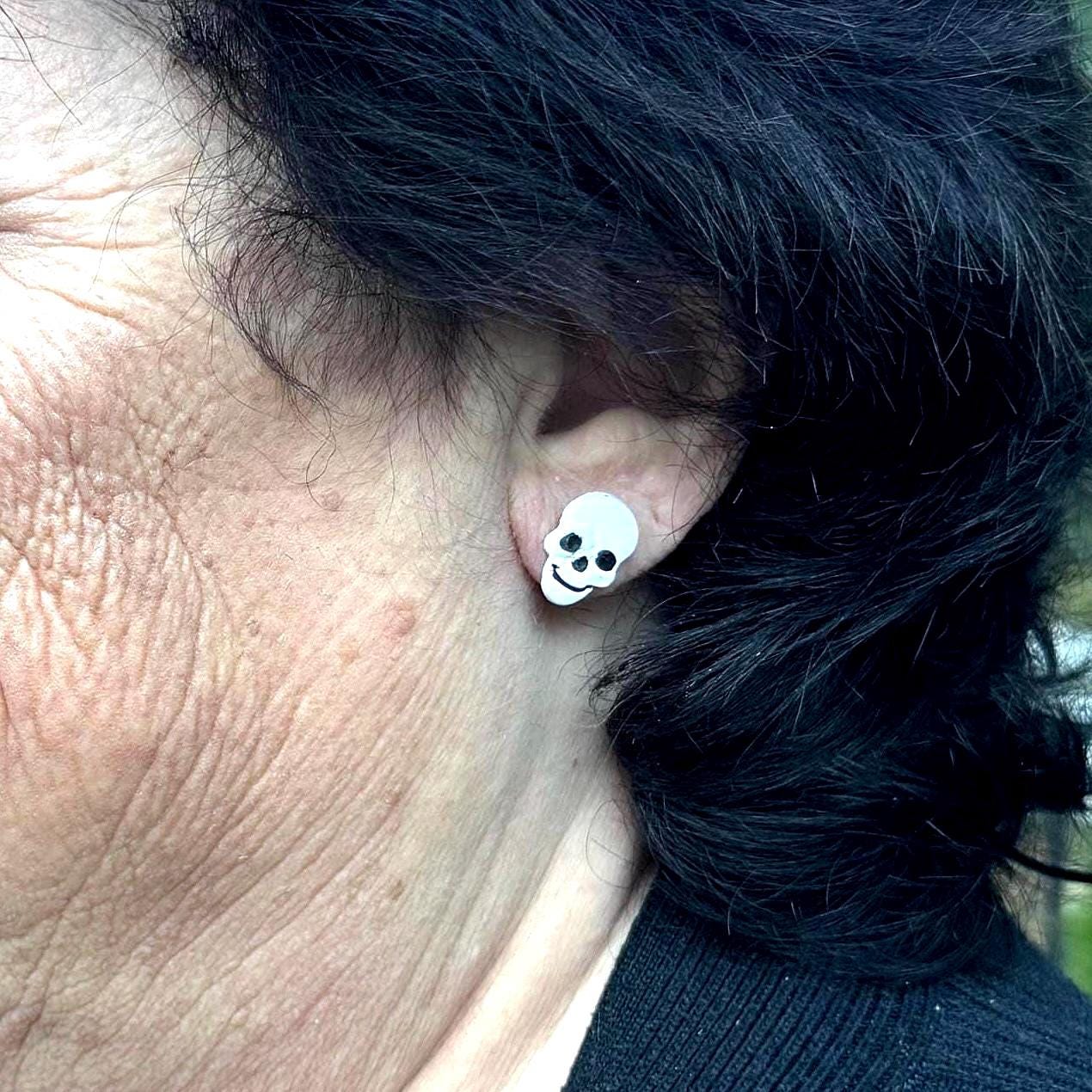 Polymer Clay Smiling Skull Stud Earrings (16mm)