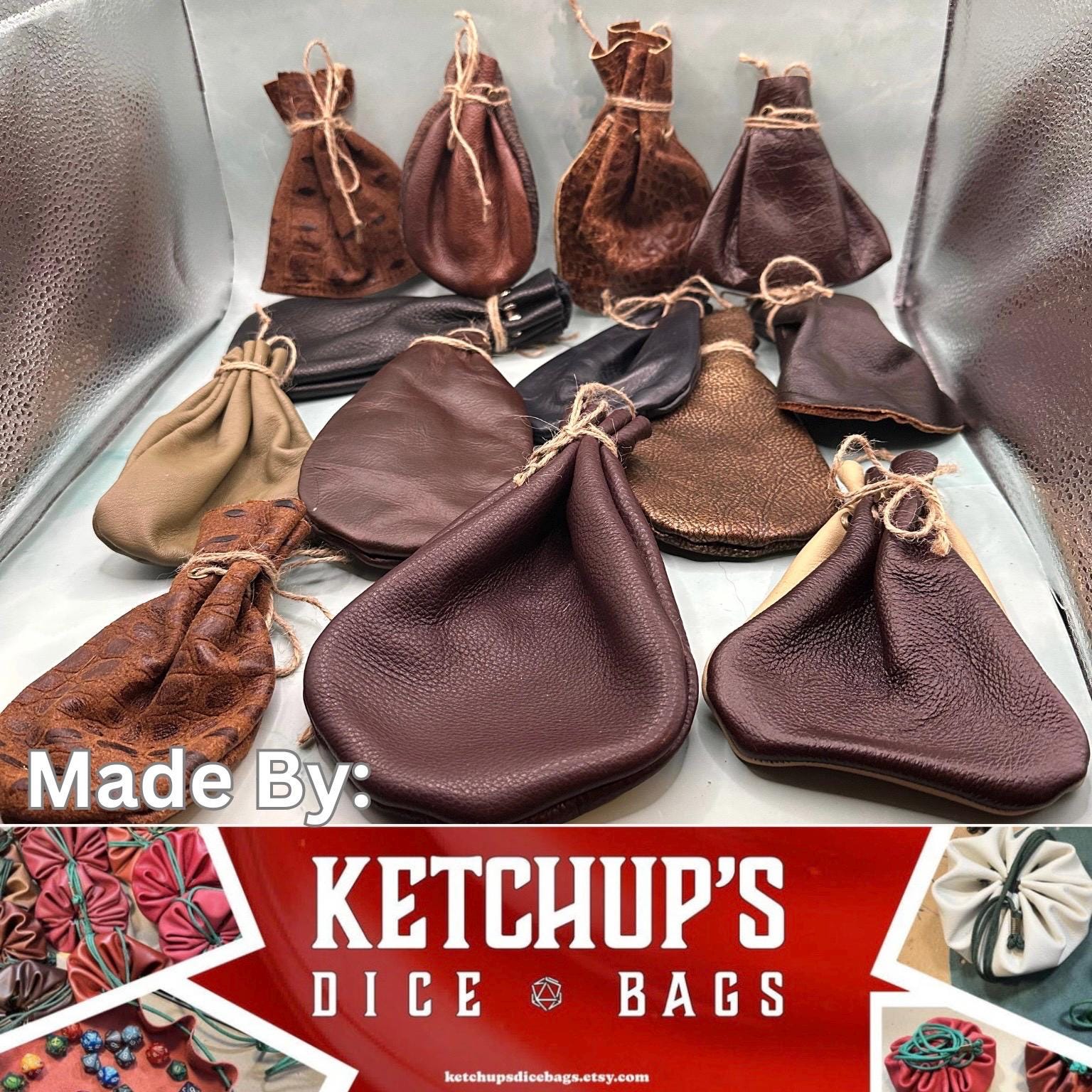 Add a handmade leather dice bag by KetchupsDiceBags for $10.