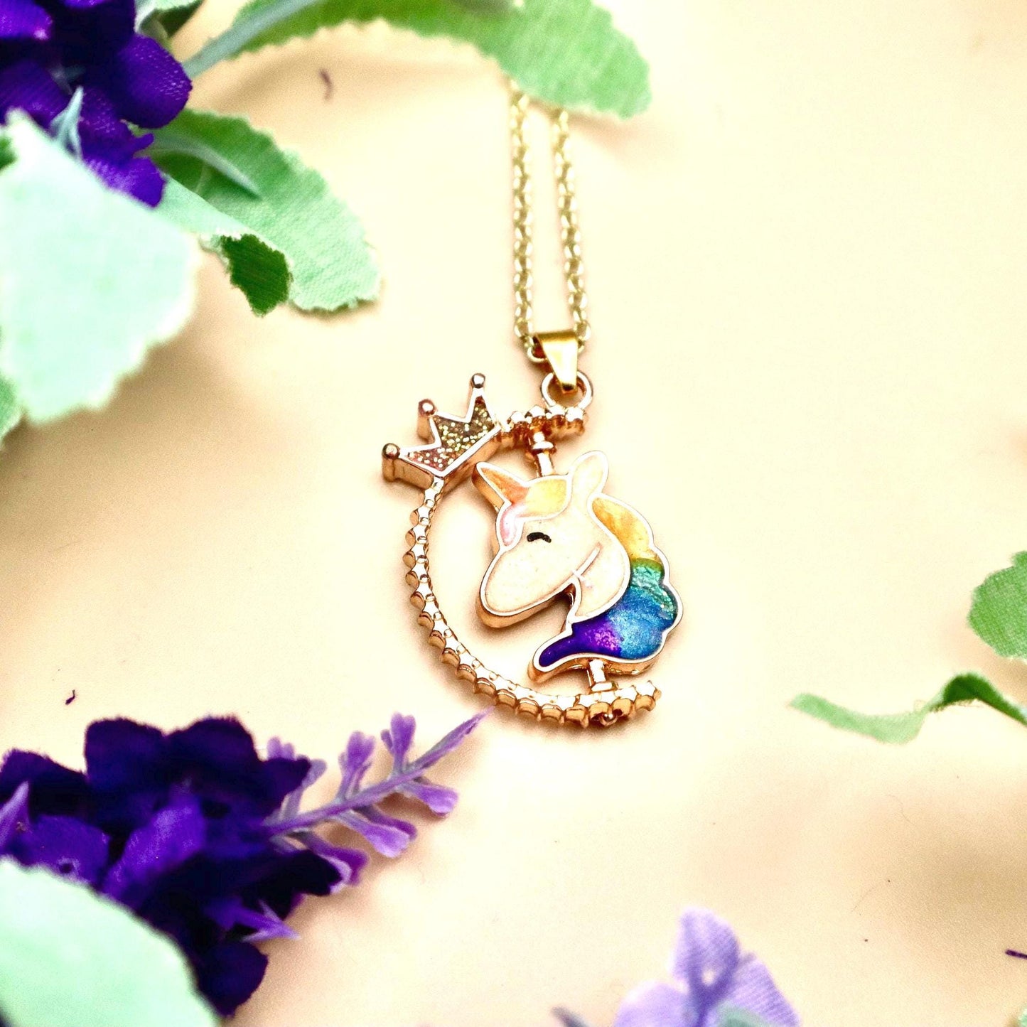 Spinning Rose Gold Unicorn Pendant Necklace