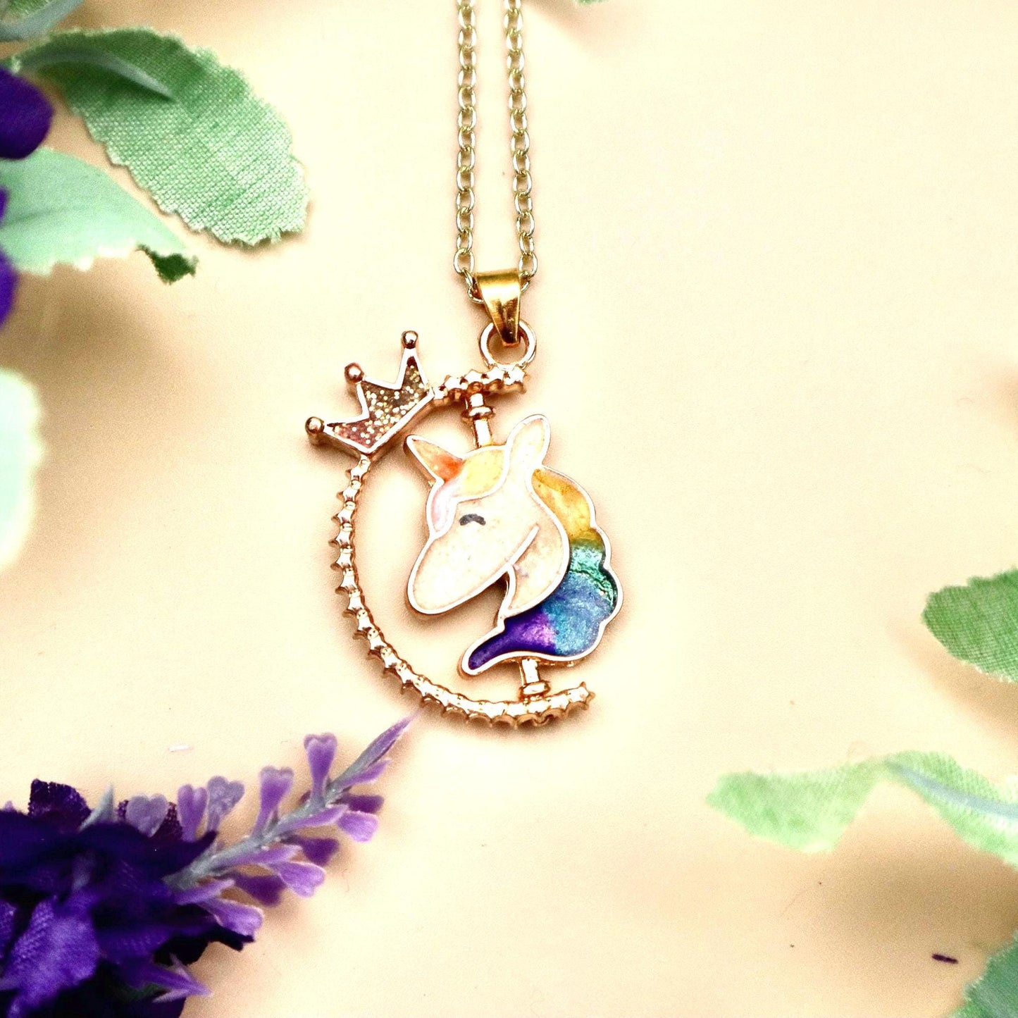Spinning Rose Gold Unicorn Pendant Necklace