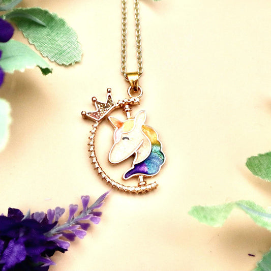Spinning Rose Gold Unicorn Pendant Necklace