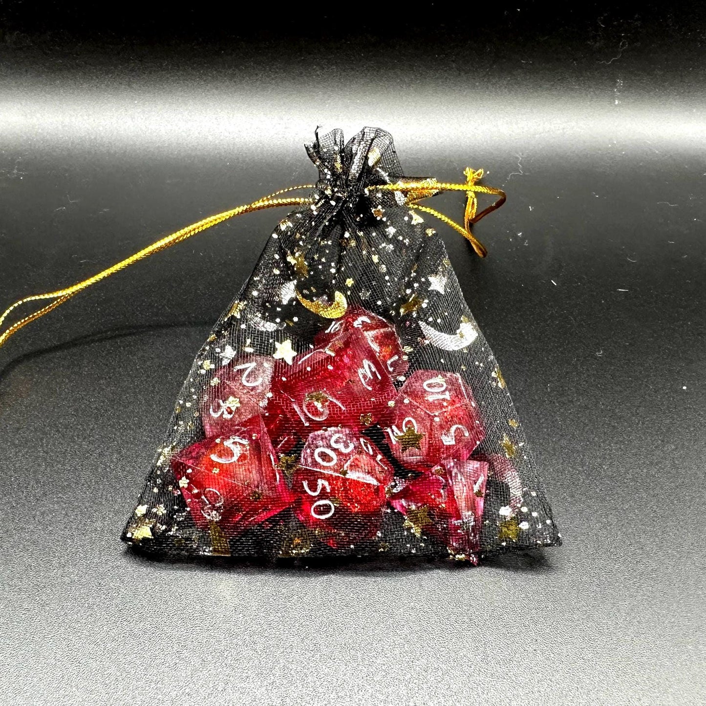 Red Glitter Liquid Core Dice Set: Sharp Edge Polyhedral DnD Dice