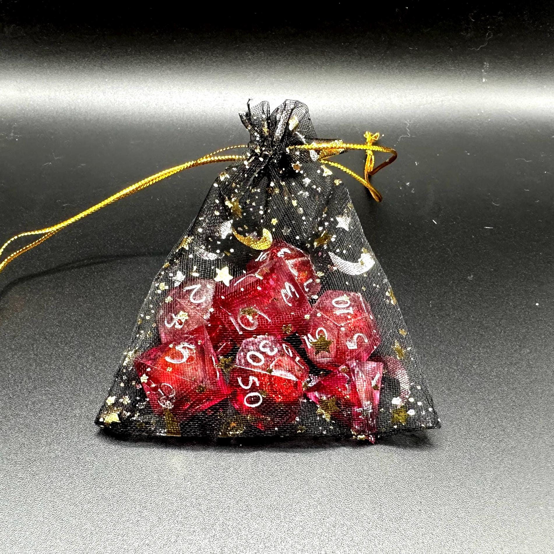 Red Glitter Liquid Core Dice Set: Sharp Edge Polyhedral DnD Dice