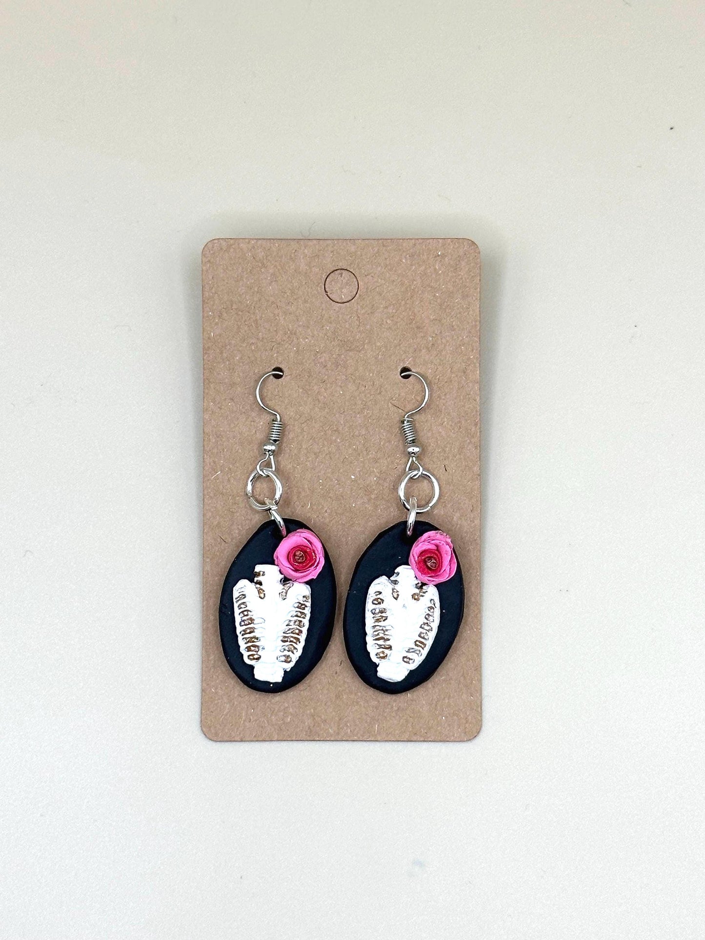 Floral Ribcage Earrings: Pink Gothic Polymer Clay Steel Charms