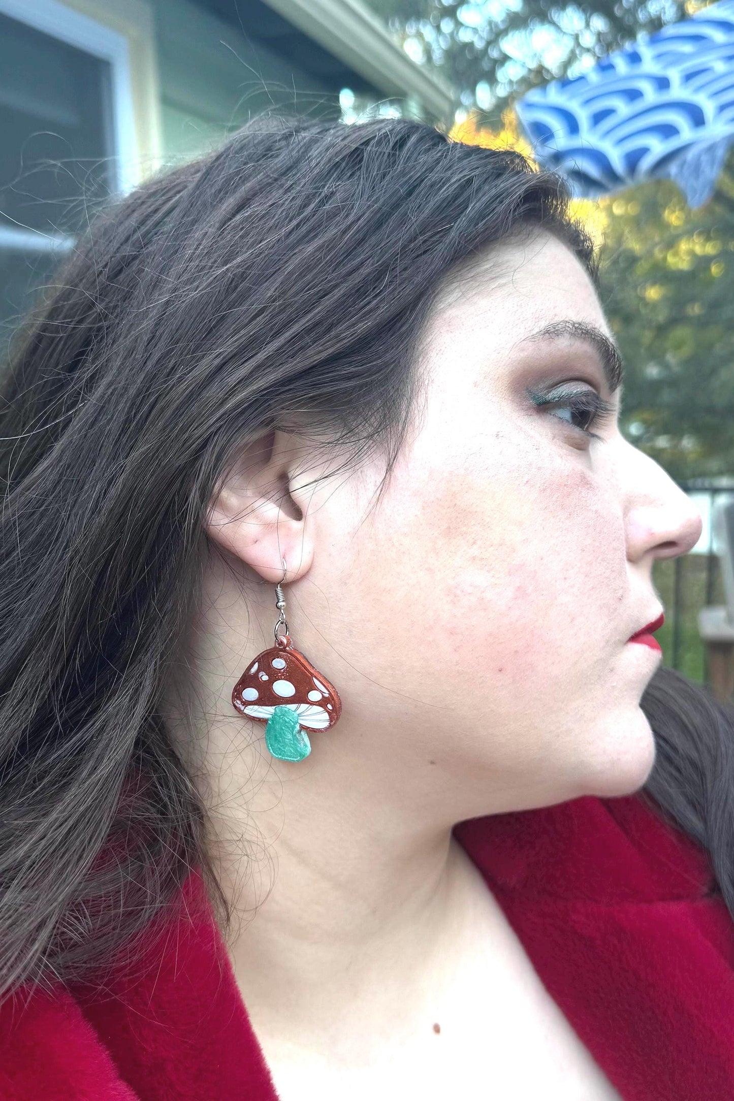 Orange and Green Mushroom Dangle Earrings