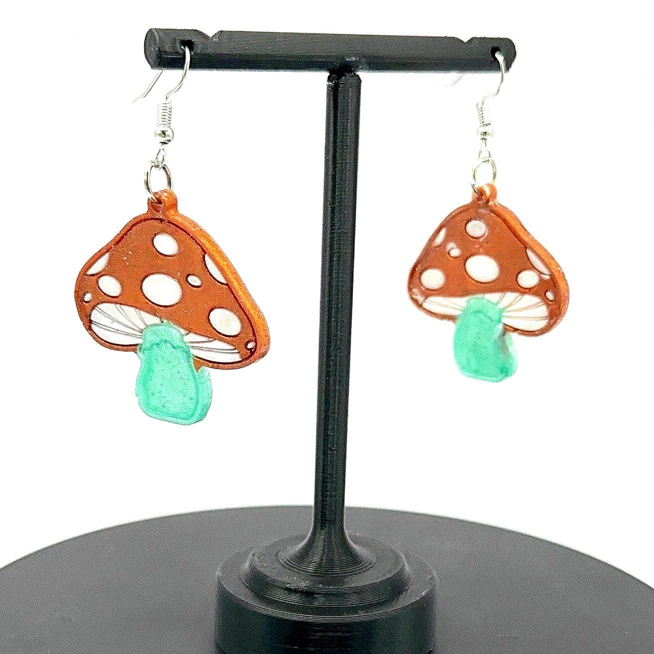 Orange and Green Mushroom Dangle Earrings