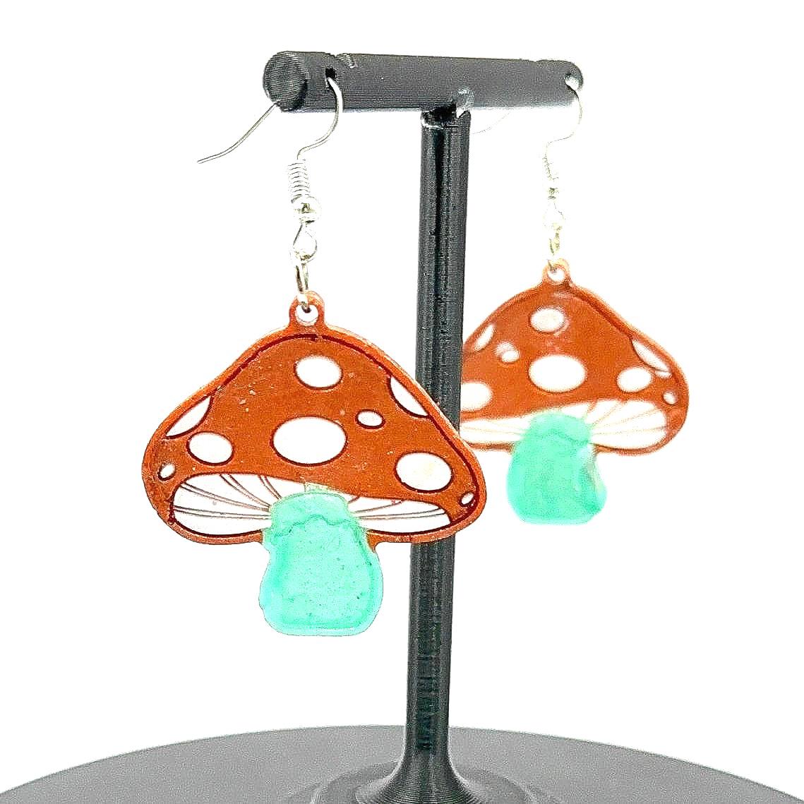 Orange and Green Mushroom Dangle Earrings