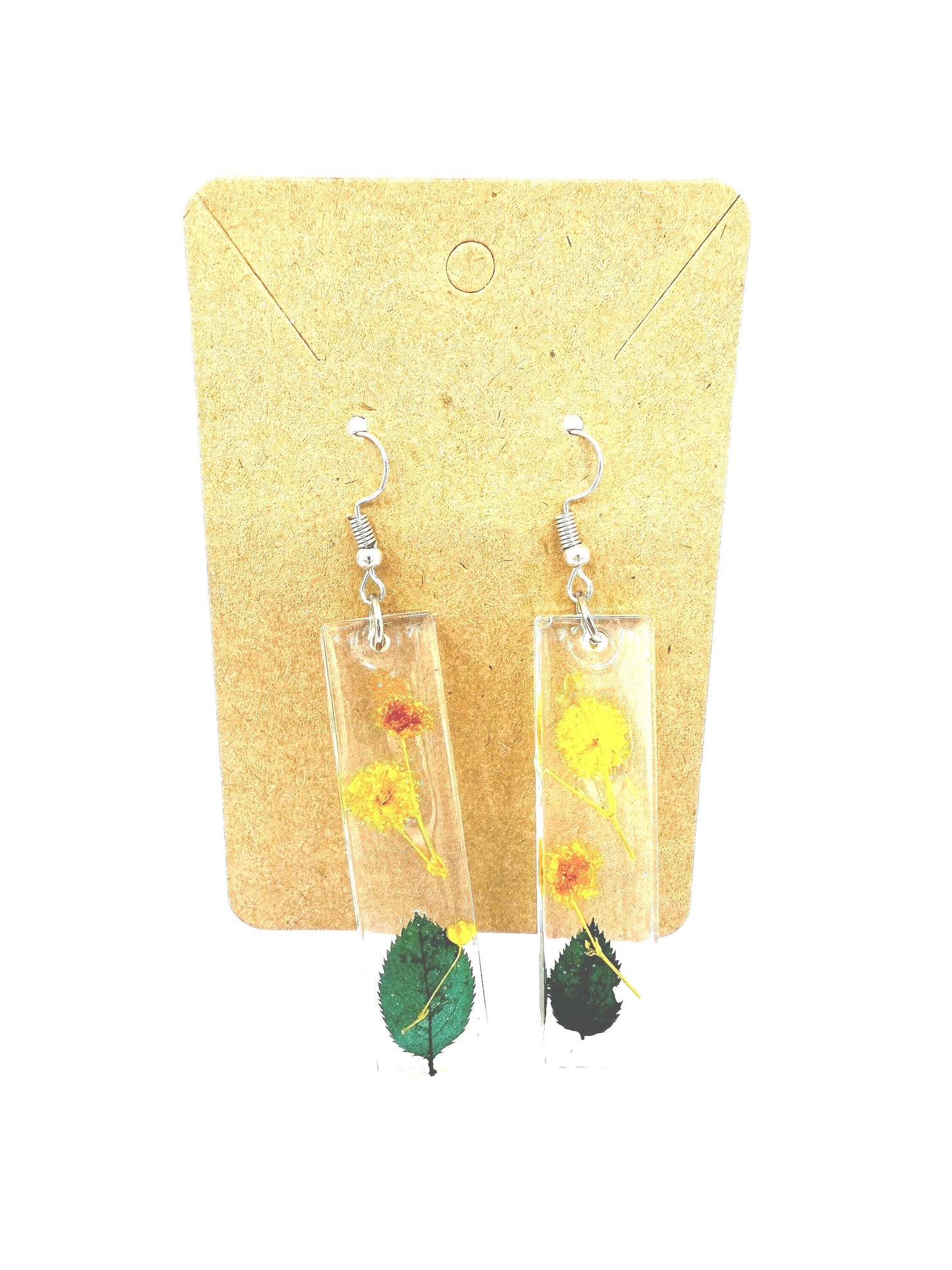Floral Resin Dangle Earrings: Yellow Flowers & Leaves
