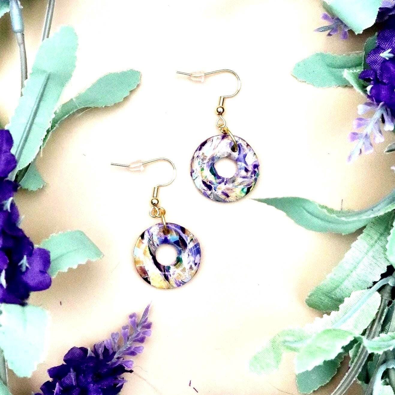 Multicolored Chunky Marble Donut Dangle Earrings