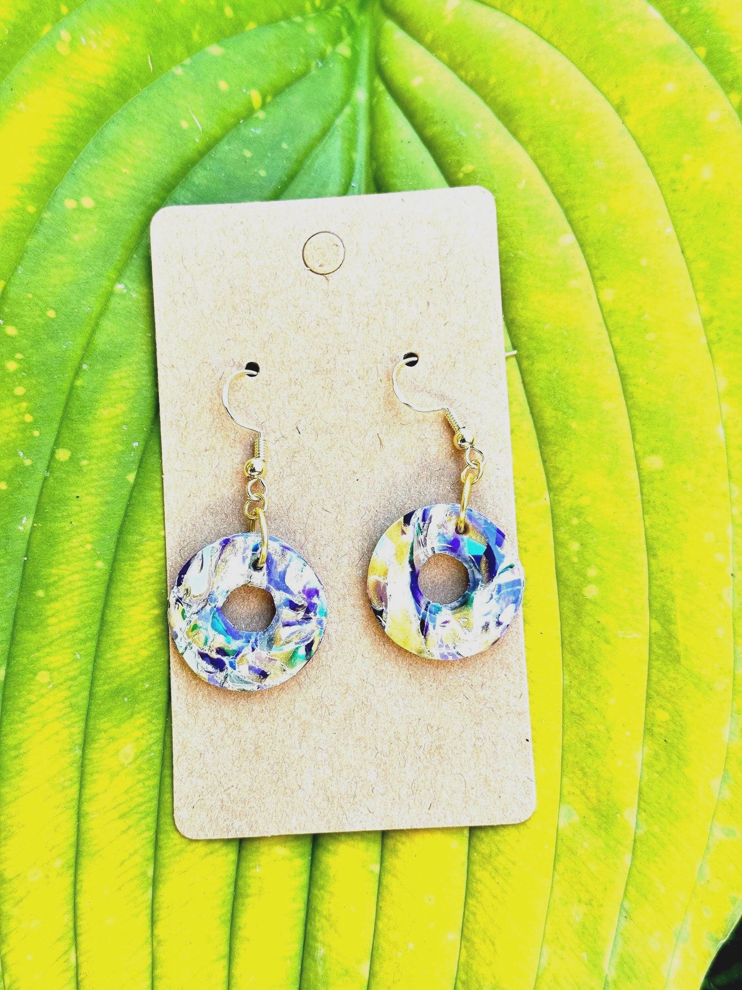 Multicolored Chunky Marble Donut Dangle Earrings