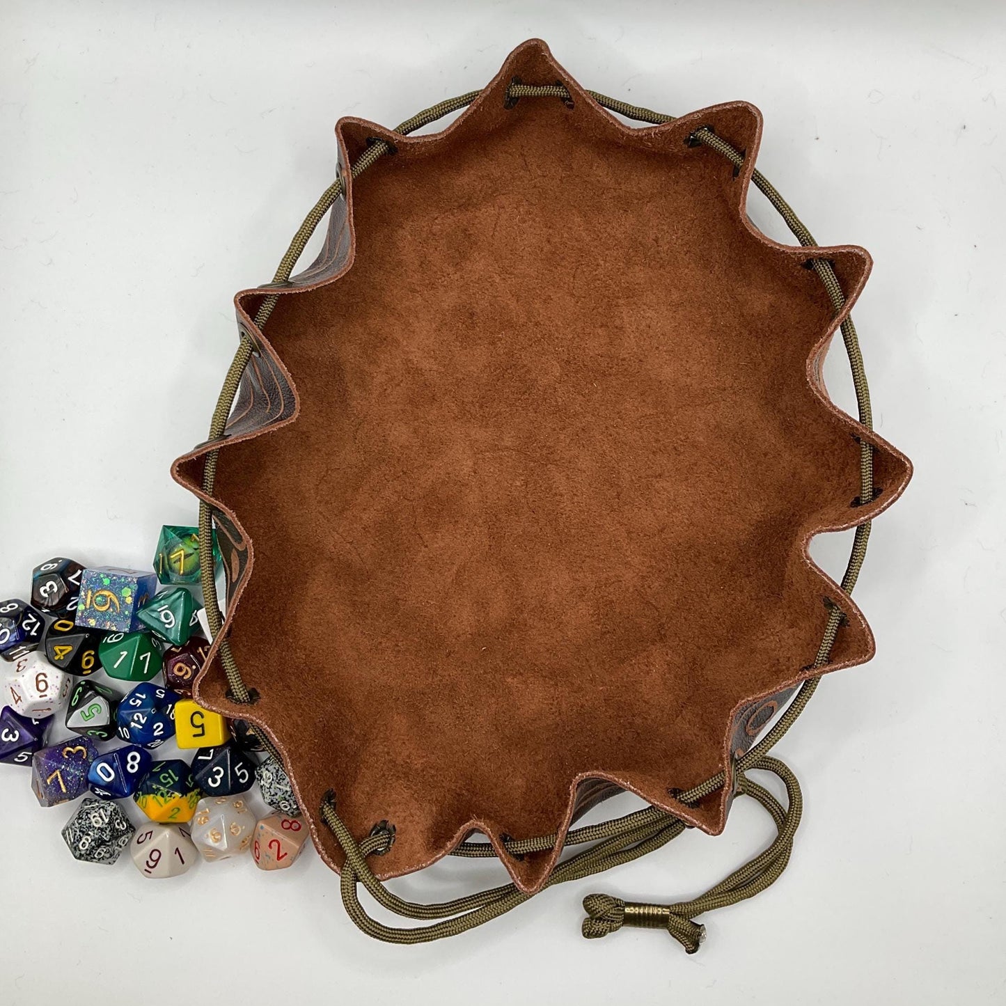 Hand-Etched Leather Dice Bag | Upcycled Italian Leather TTRPG Pouch