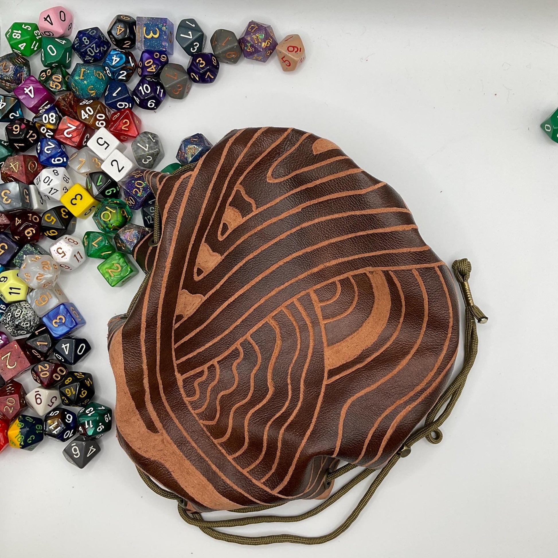 Hand-Etched Leather Dice Bag | Upcycled Italian Leather TTRPG Pouch