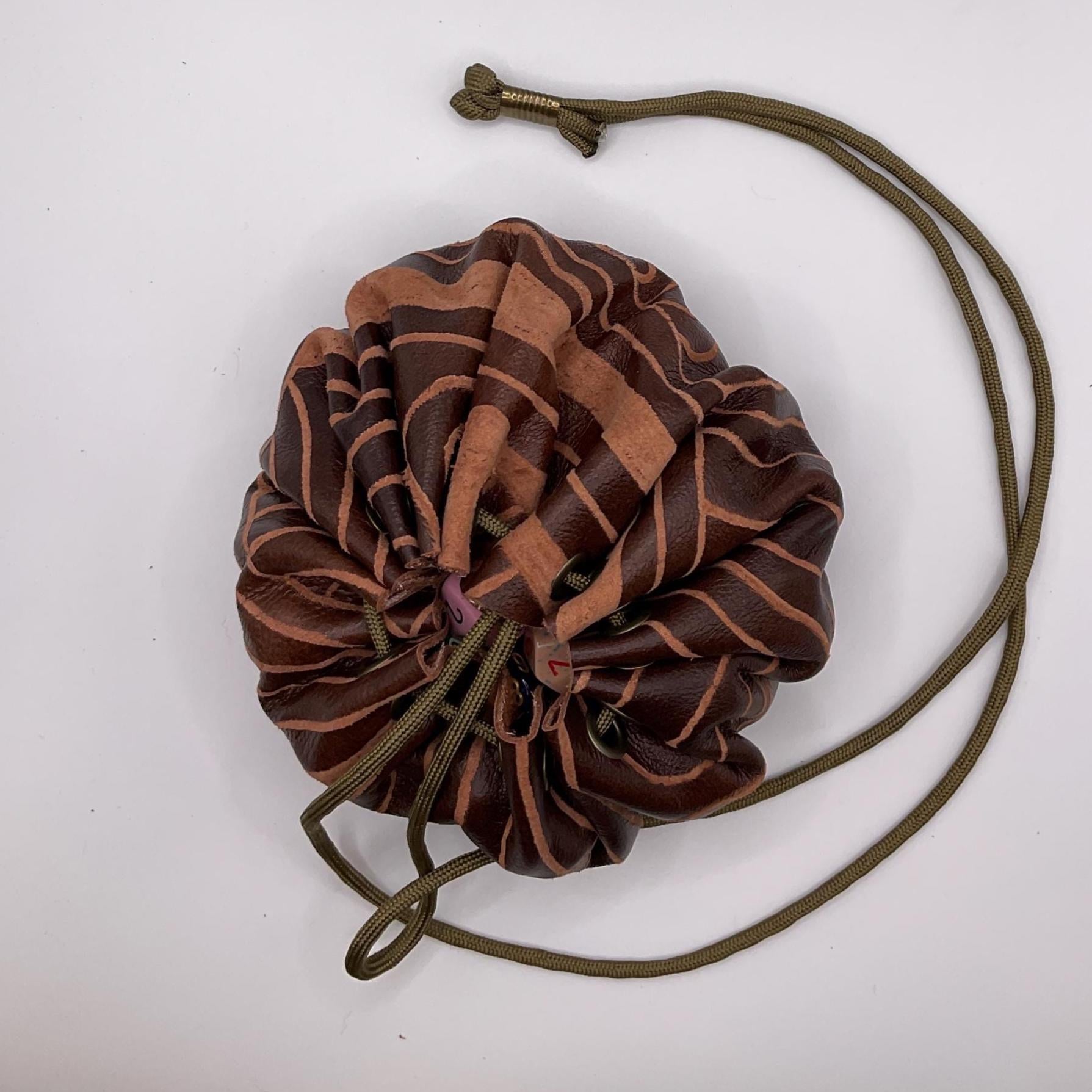 Hand-Etched Leather Dice Bag | Upcycled Italian Leather TTRPG Pouch