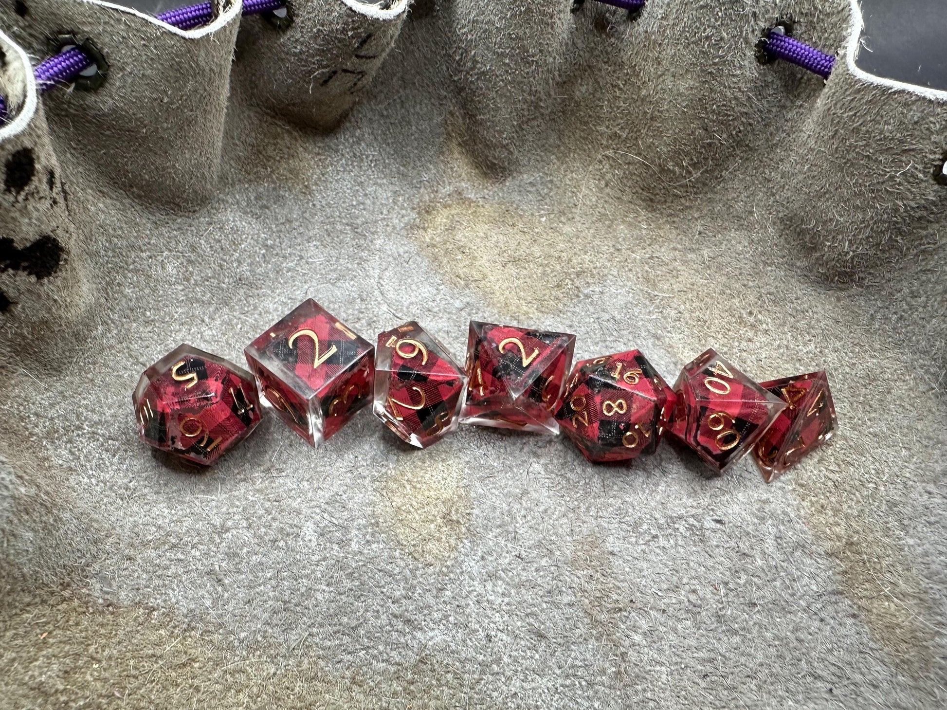 Handmade Plaid Red, Black, and Gold Dice Set – RPG DnD Dice