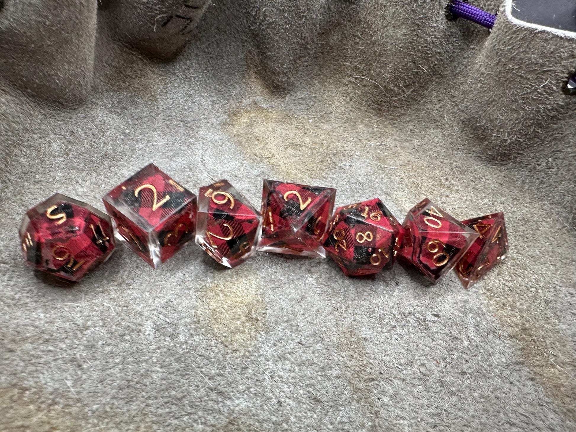 Handmade Plaid Red, Black, and Gold Dice Set – RPG DnD Dice