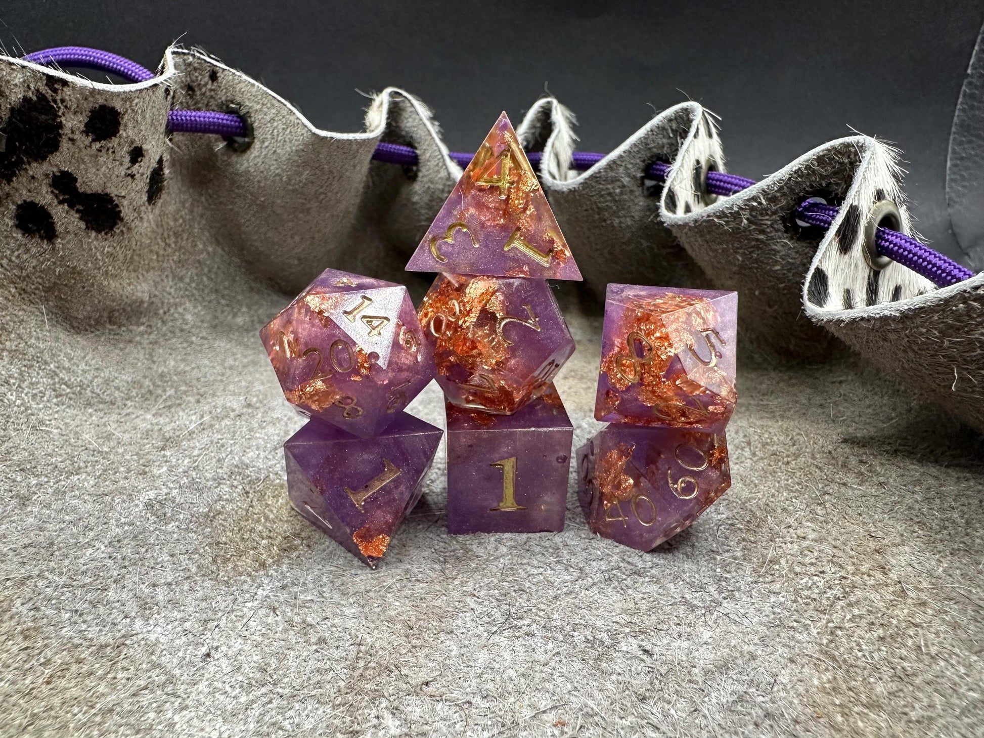 Handmade Purple and Rose Gold Dice Set – RPG DnD Dice