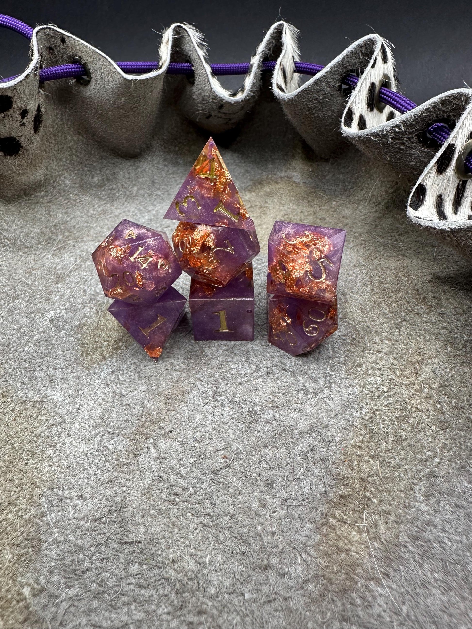 Handmade Purple and Rose Gold Dice Set – RPG DnD Dice