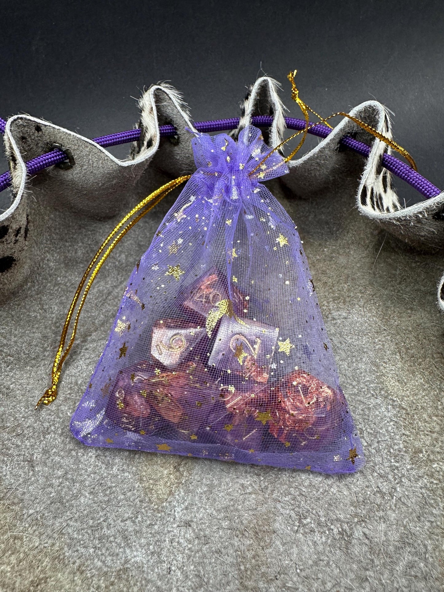 Handmade Purple and Rose Gold Dice Set – RPG DnD Dice