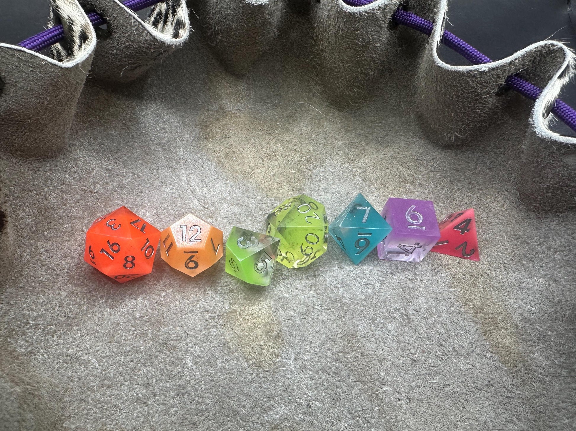 Handmade Rainbow Glow in the Dark Dice Set – RPG DnD Dice
