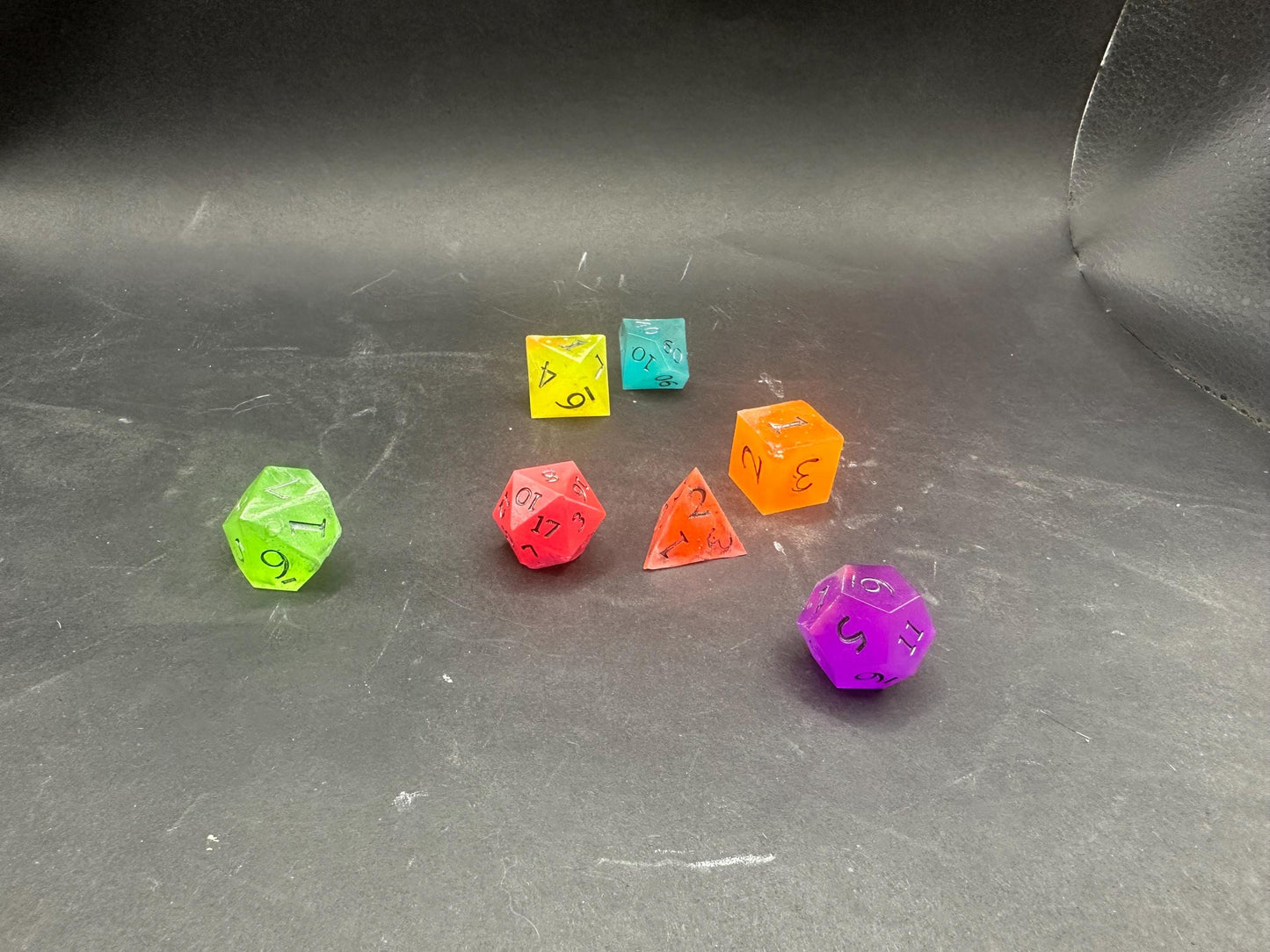Handmade Rainbow Glow in the Dark Dice Set – RPG DnD Dice