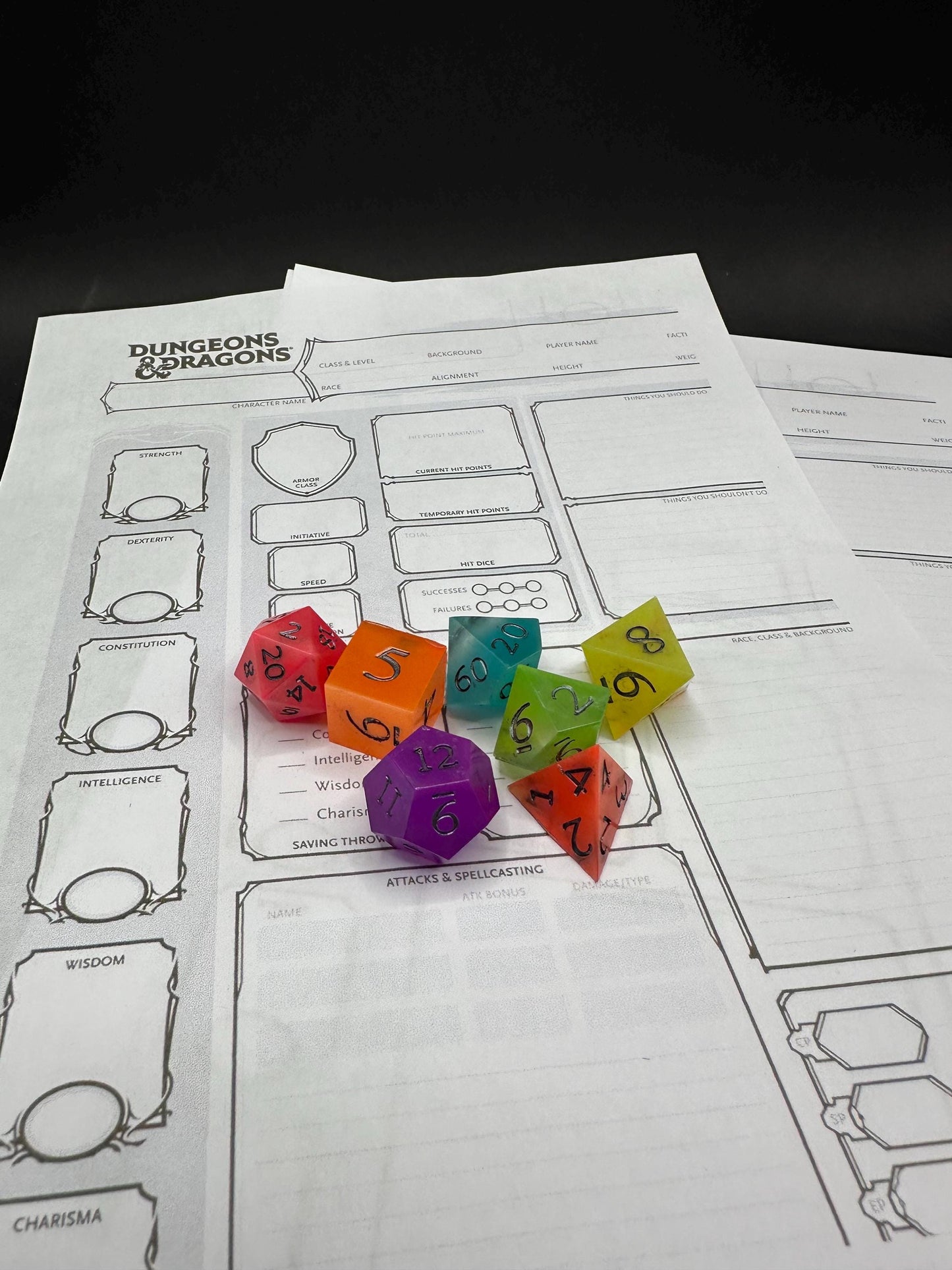 Handmade Rainbow Glow in the Dark Dice Set – RPG DnD Dice
