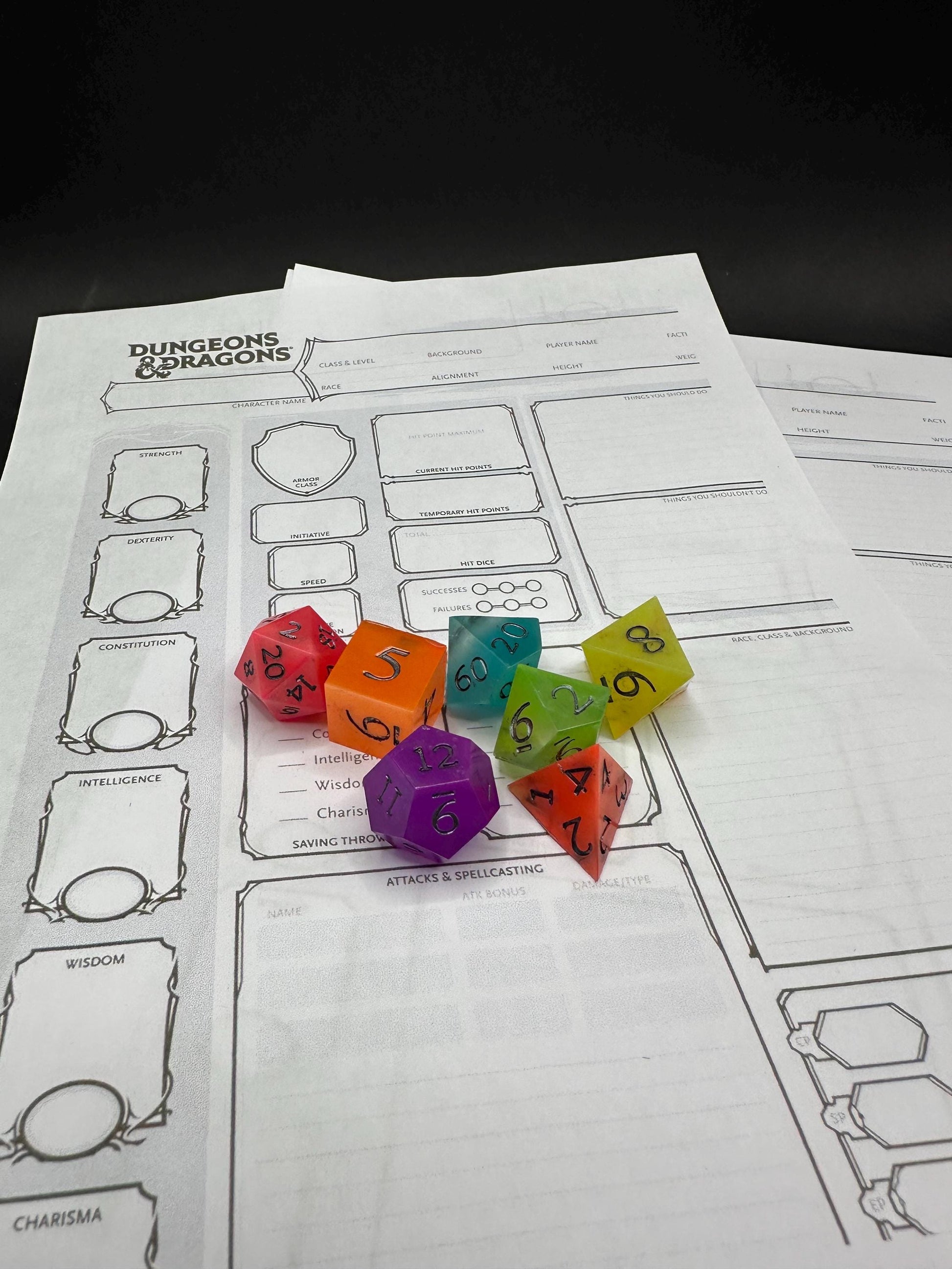 Handmade Rainbow Glow in the Dark Dice Set – RPG DnD Dice