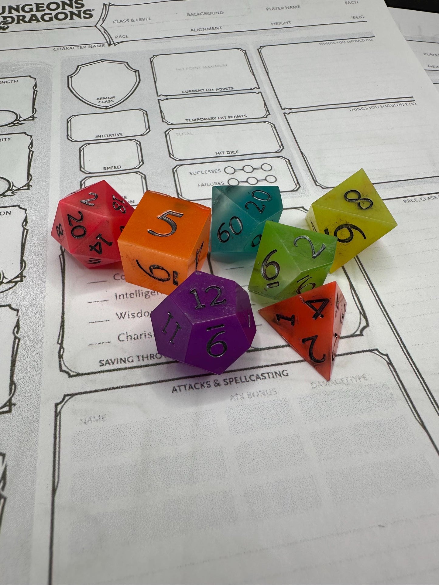 Handmade Rainbow Glow in the Dark Dice Set – RPG DnD Dice