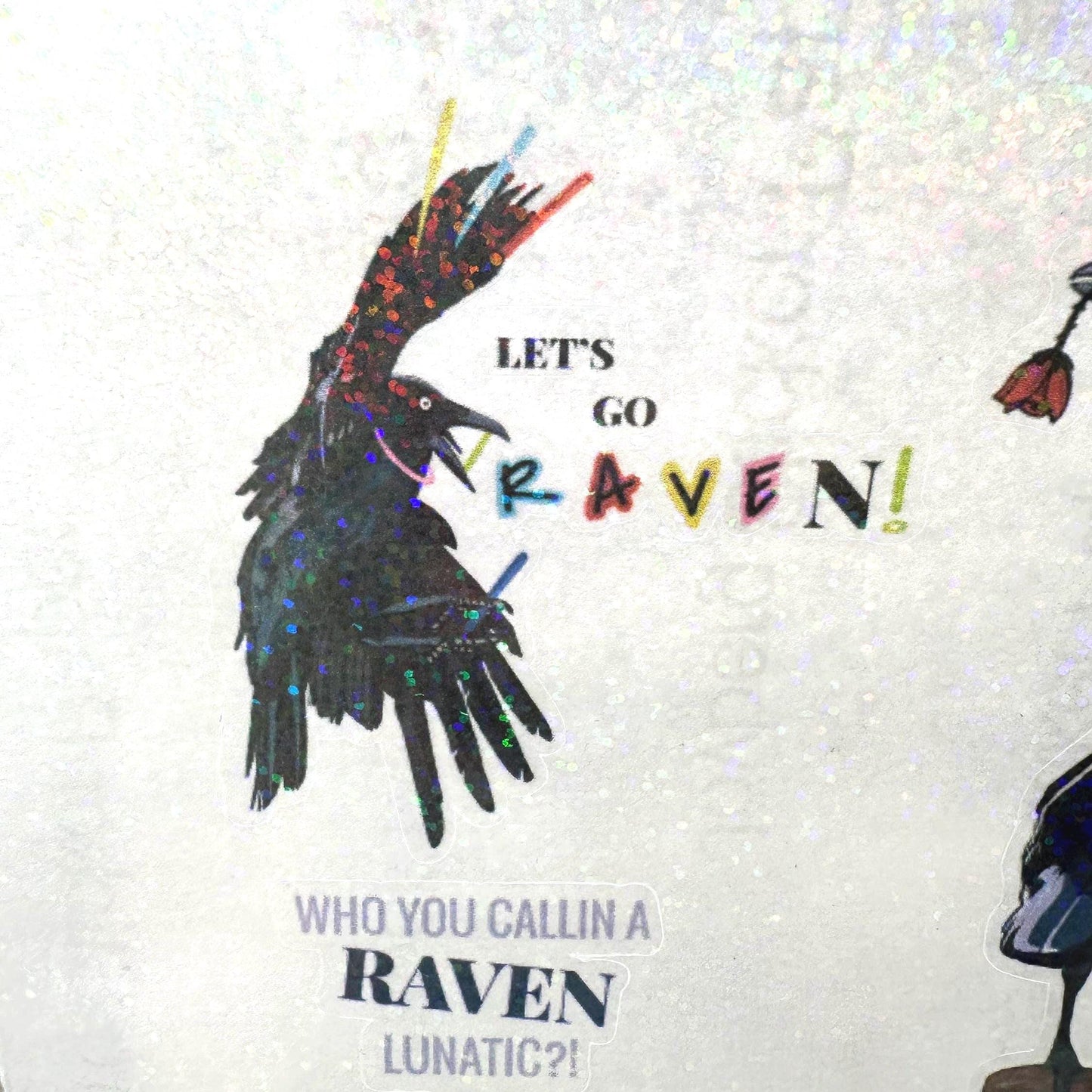 Raven crow pun sticker sheet with funny bird wordplay. Gothic humor vinyl stickers featuring ravens and crows, perfect for laptops, journals, water bottles, and gifts.