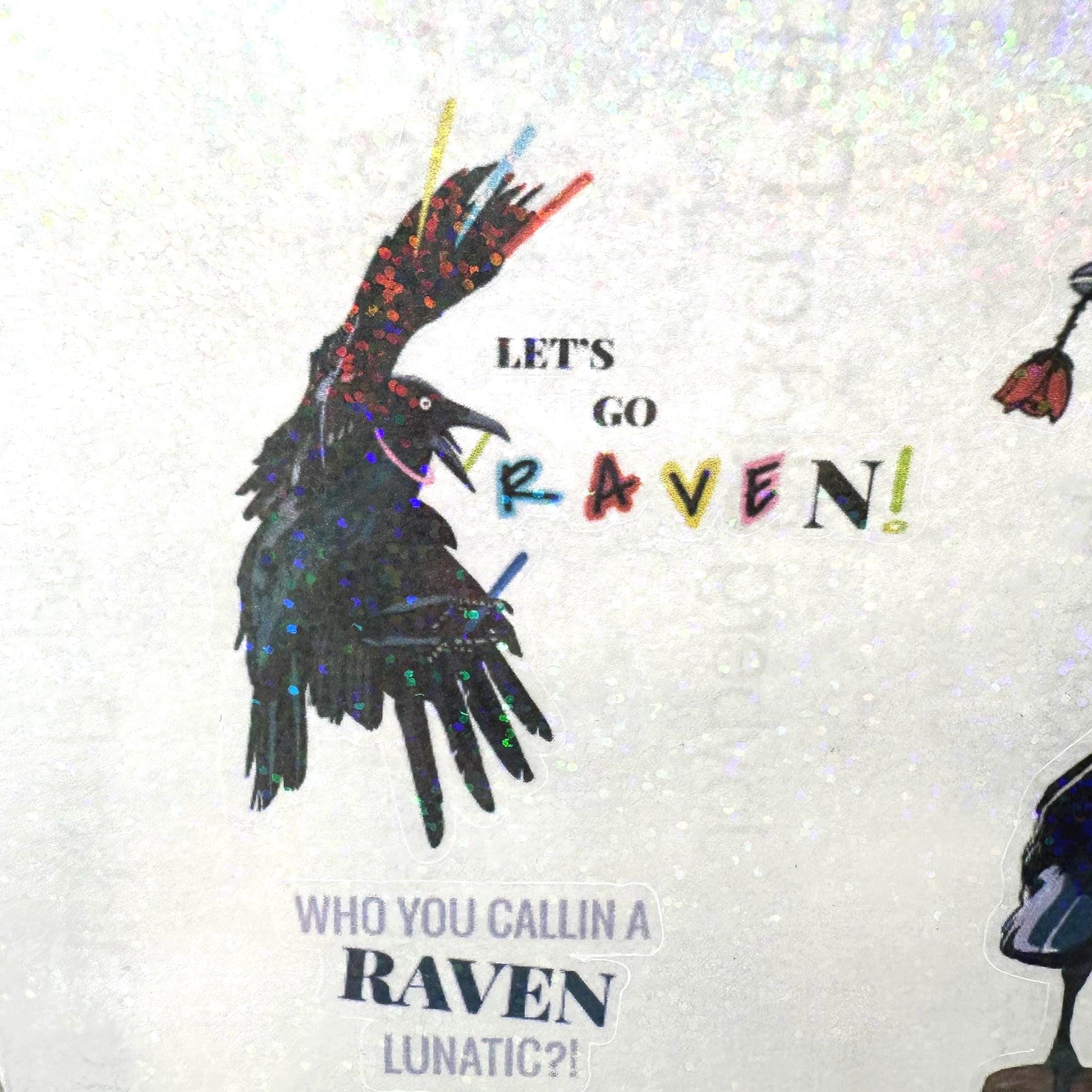 Raven crow pun sticker sheet with funny bird wordplay. Gothic humor vinyl stickers featuring ravens and crows, perfect for laptops, journals, water bottles, and gifts.