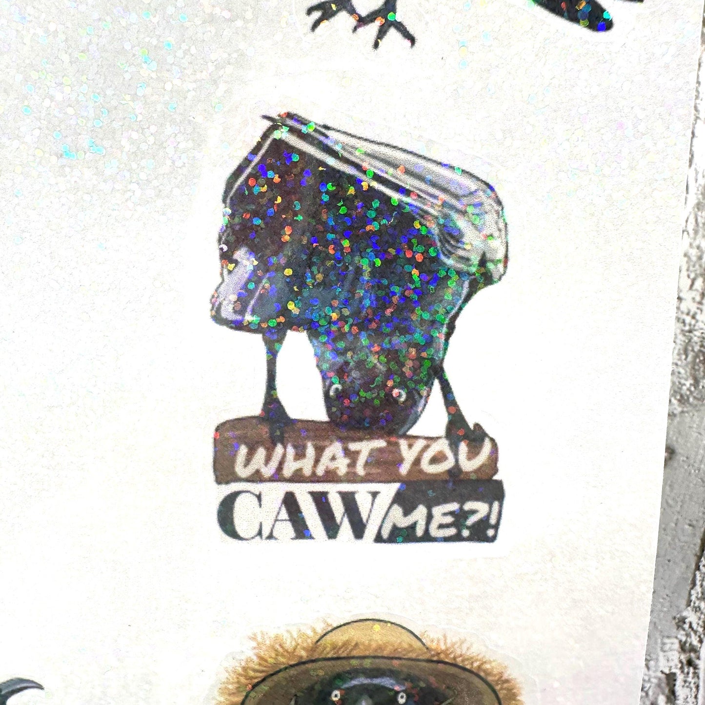 Raven crow pun sticker sheet with funny bird wordplay. Gothic humor vinyl stickers featuring ravens and crows, perfect for laptops, journals, water bottles, and gifts.