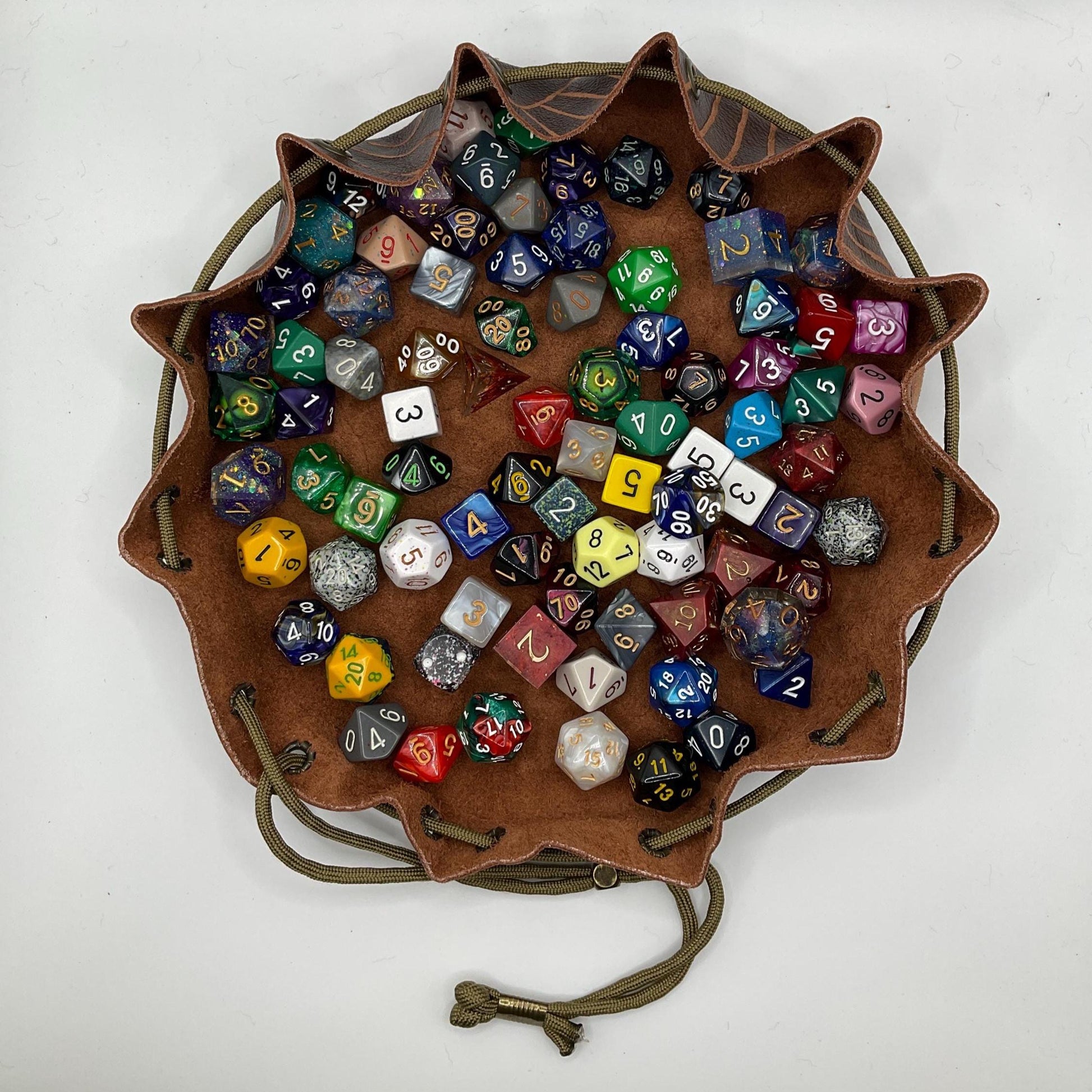 Hand-Etched Leather Dice Bag | Upcycled Italian Leather TTRPG Pouch
