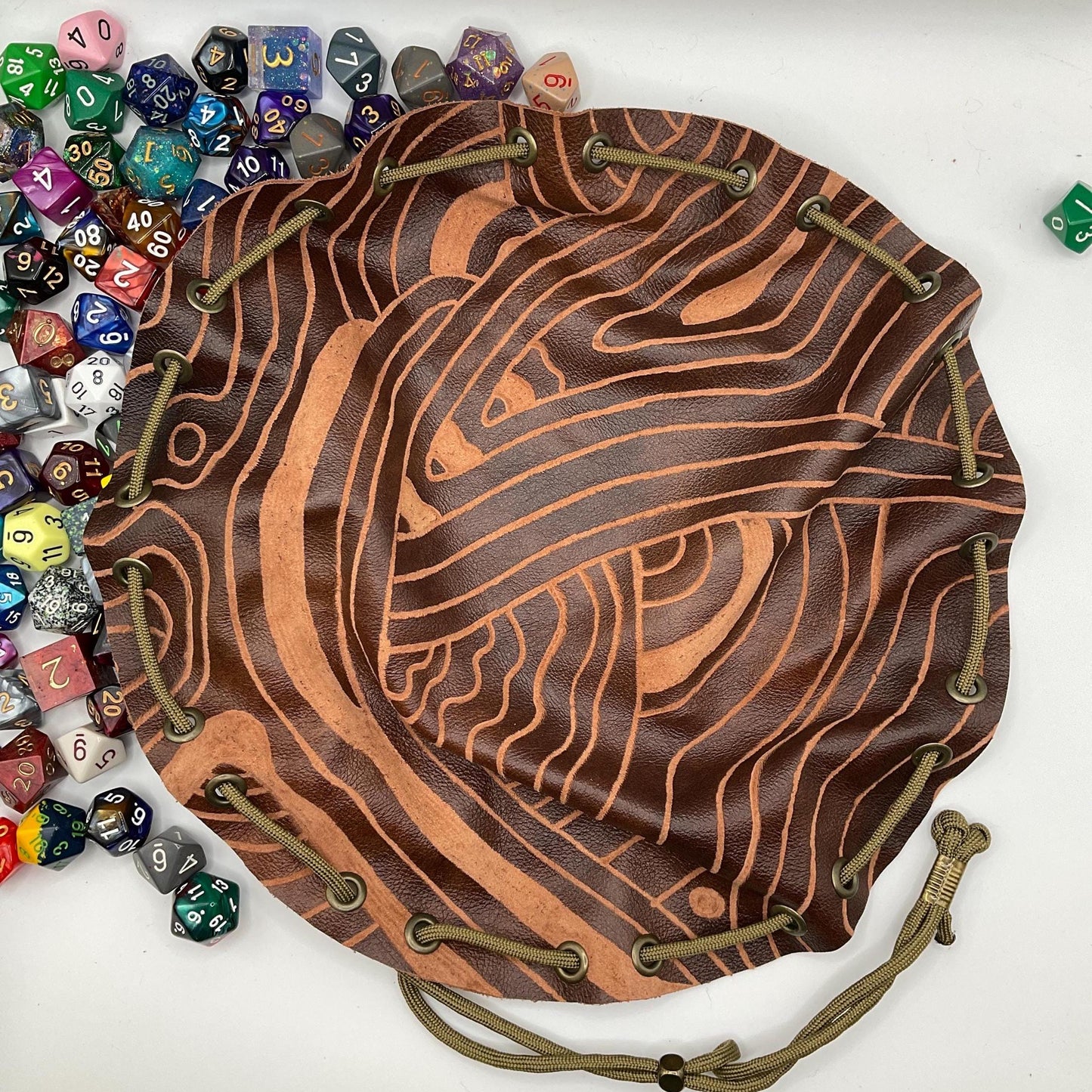 Hand-Etched Leather Dice Bag | Upcycled Italian Leather TTRPG Pouch