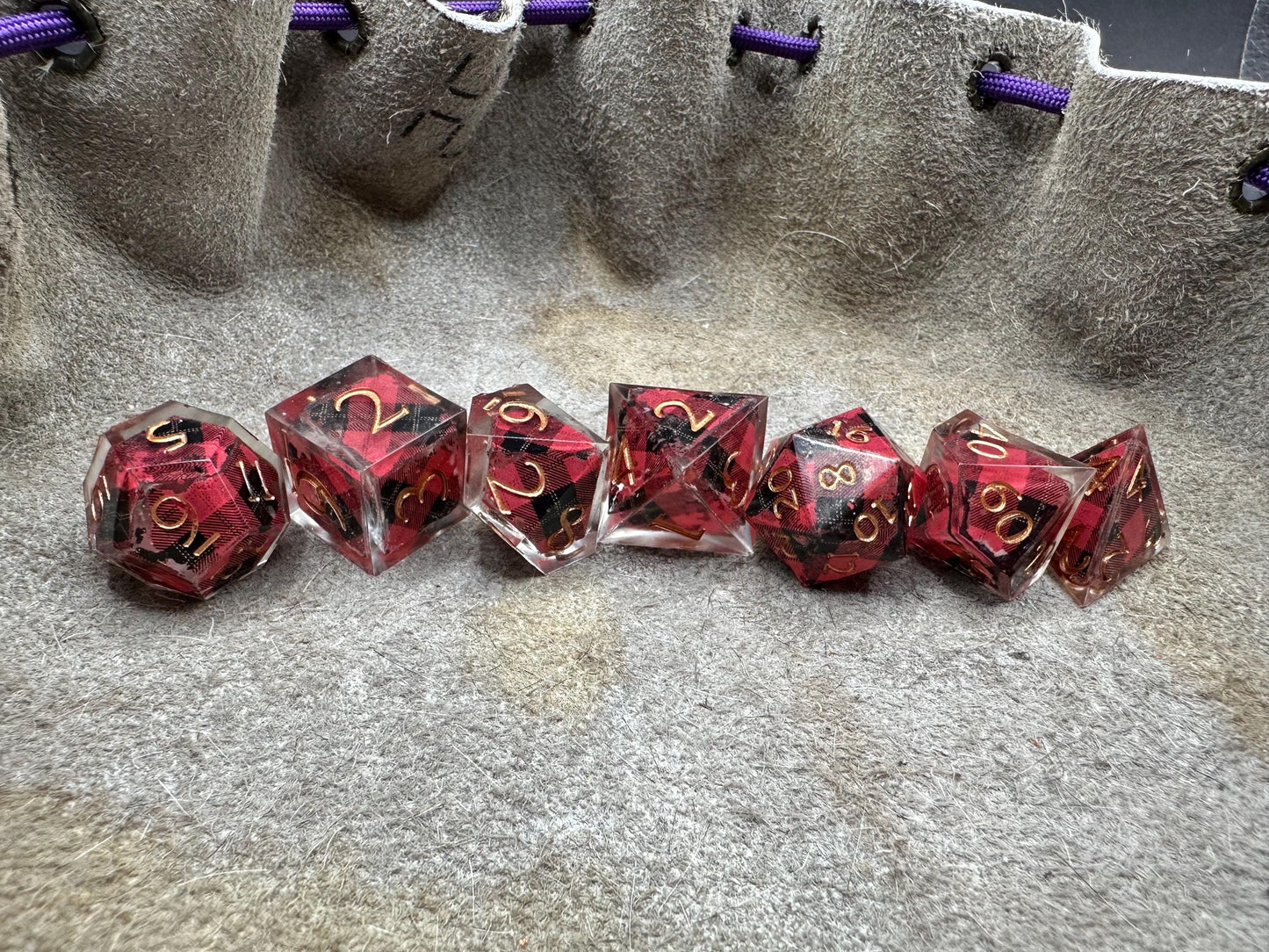 Handmade Plaid Red, Black, and Gold Dice Set – RPG DnD Dice
